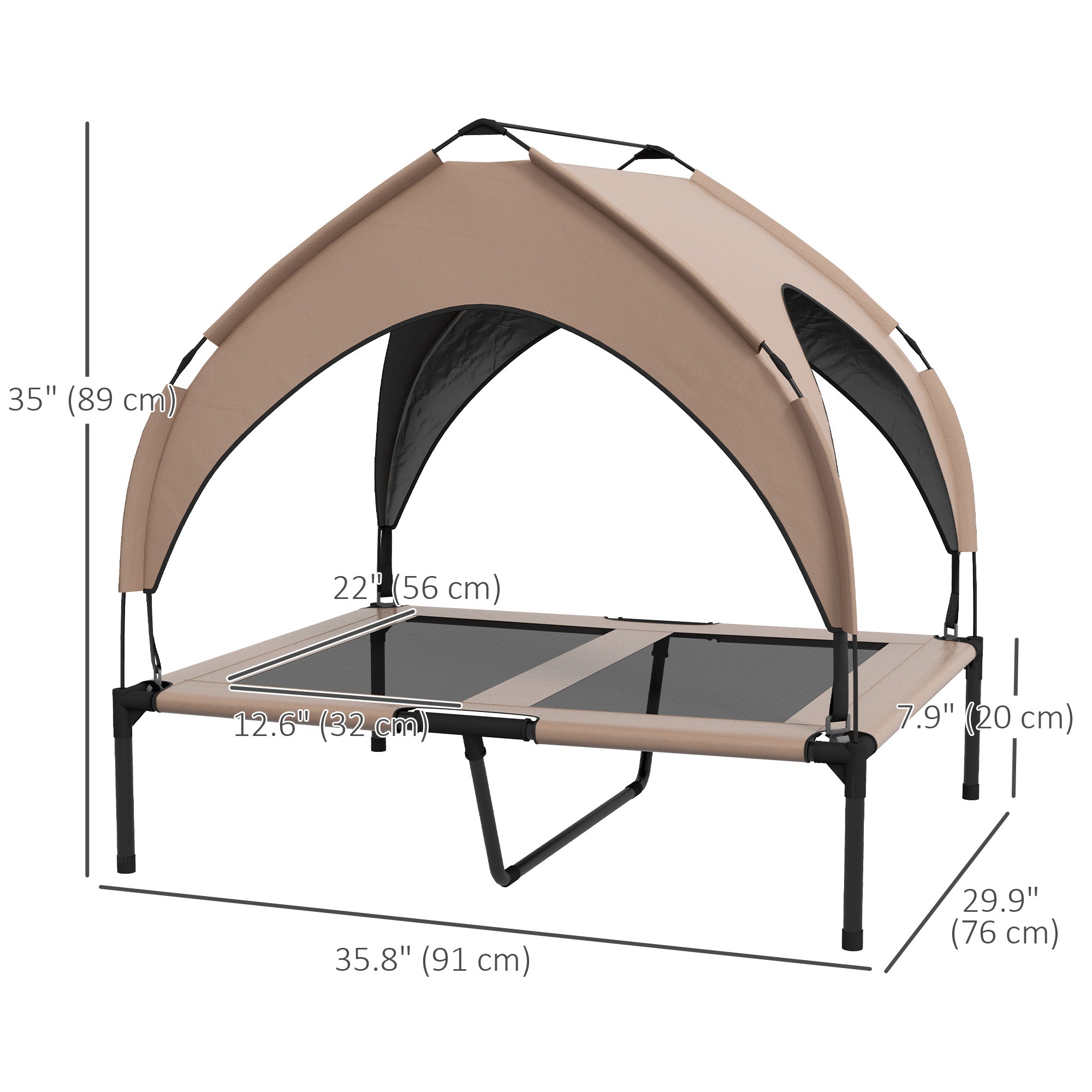 PawHut Elevated Dog Bed with Canopy, Cooling Dog Cot Bed for Camping, Portable Raised Pet Cot with Washable Breathable Mesh, for Indoor Outdoor, M & L Dogs, 36