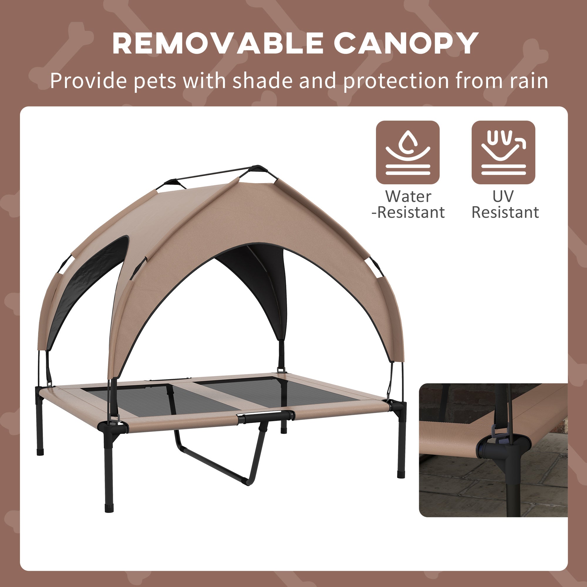PawHut Elevated Dog Bed with Canopy, Cooling Dog Cot Bed for Camping, Portable Raised Pet Cot with Washable Breathable Mesh, for Indoor Outdoor, M & L Dogs, 36" x 30" x 35", Coffee