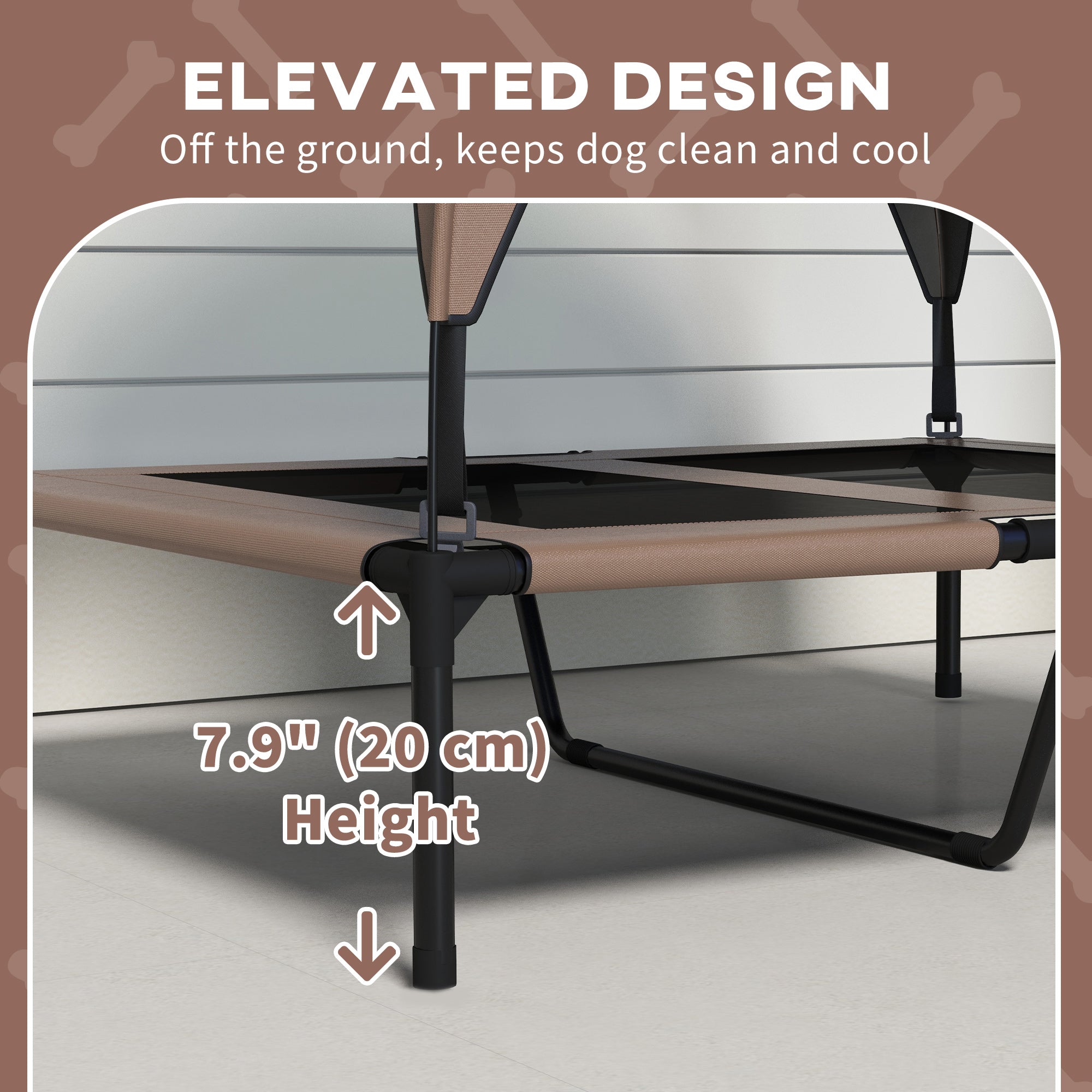 PawHut Elevated Dog Bed with Canopy, Cooling Dog Cot Bed for Camping, Portable Raised Pet Cot with Washable Breathable Mesh, for Indoor Outdoor, M & L Dogs, 36" x 30" x 35", Coffee