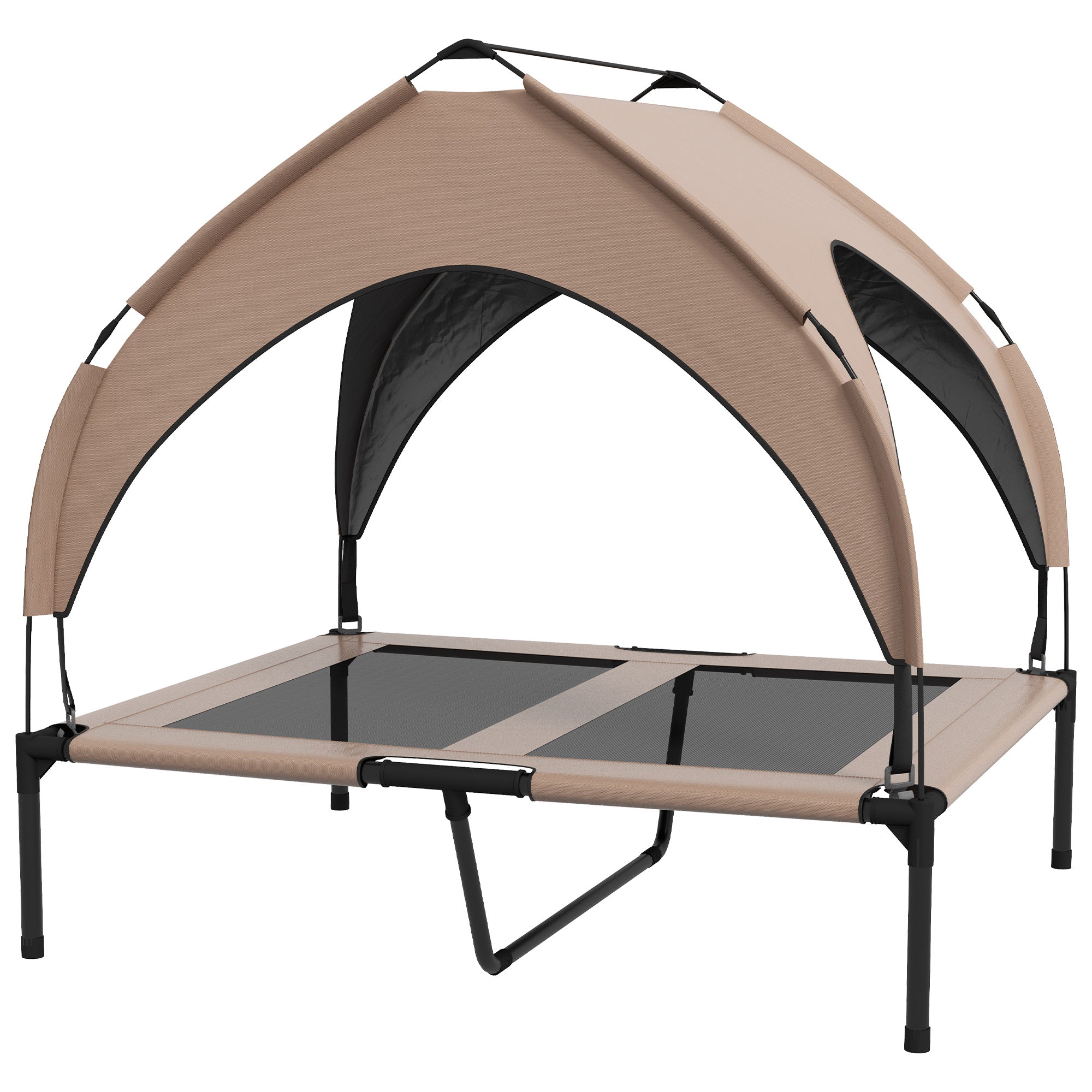PawHut Elevated Dog Bed with Canopy, Cooling Dog Cot Bed for Camping, Portable Raised Pet Cot with Washable Breathable Mesh, for Indoor Outdoor, M & L Dogs, 36" x 30" x 35", Coffee