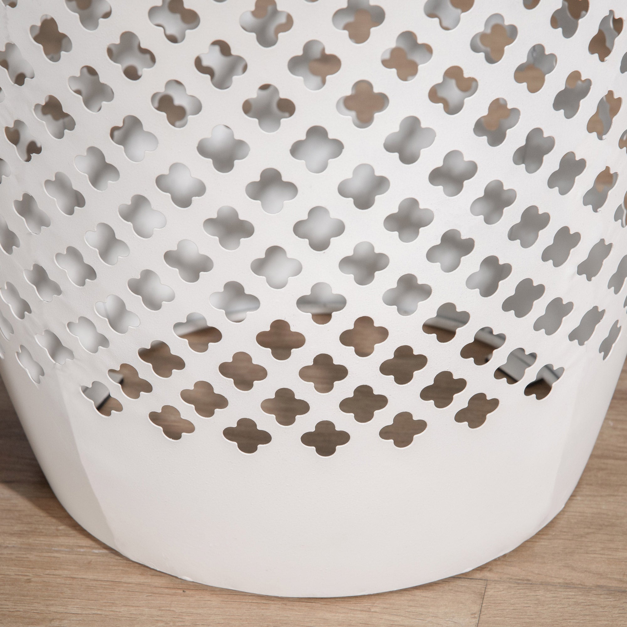 Outsunny 12.5" Outdoor Side Table, Steel Patio End Table, Round Hollow Drum Accent Table for Garden, Porch, Balcony, Yard, White