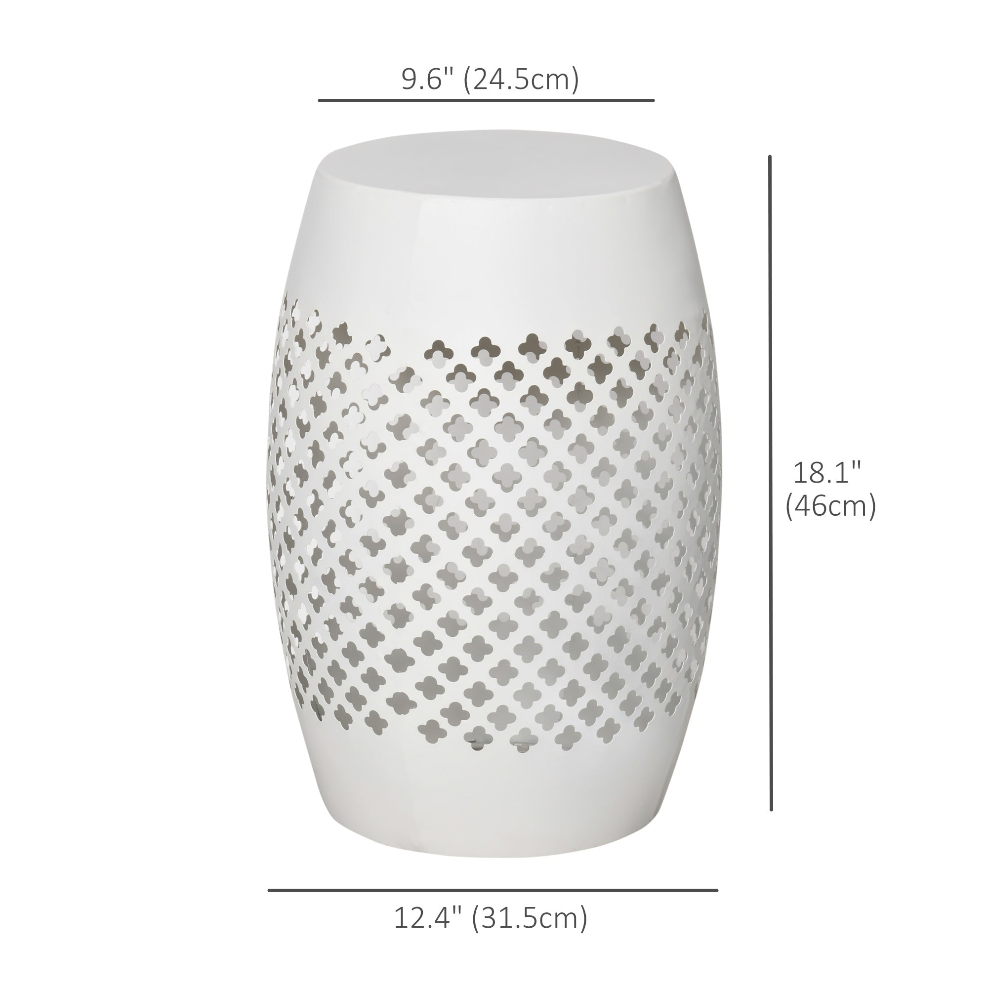 Outsunny 12.5" Outdoor Side Table, Steel Patio End Table, Round Hollow Drum Accent Table for Garden, Porch, Balcony, Yard, White