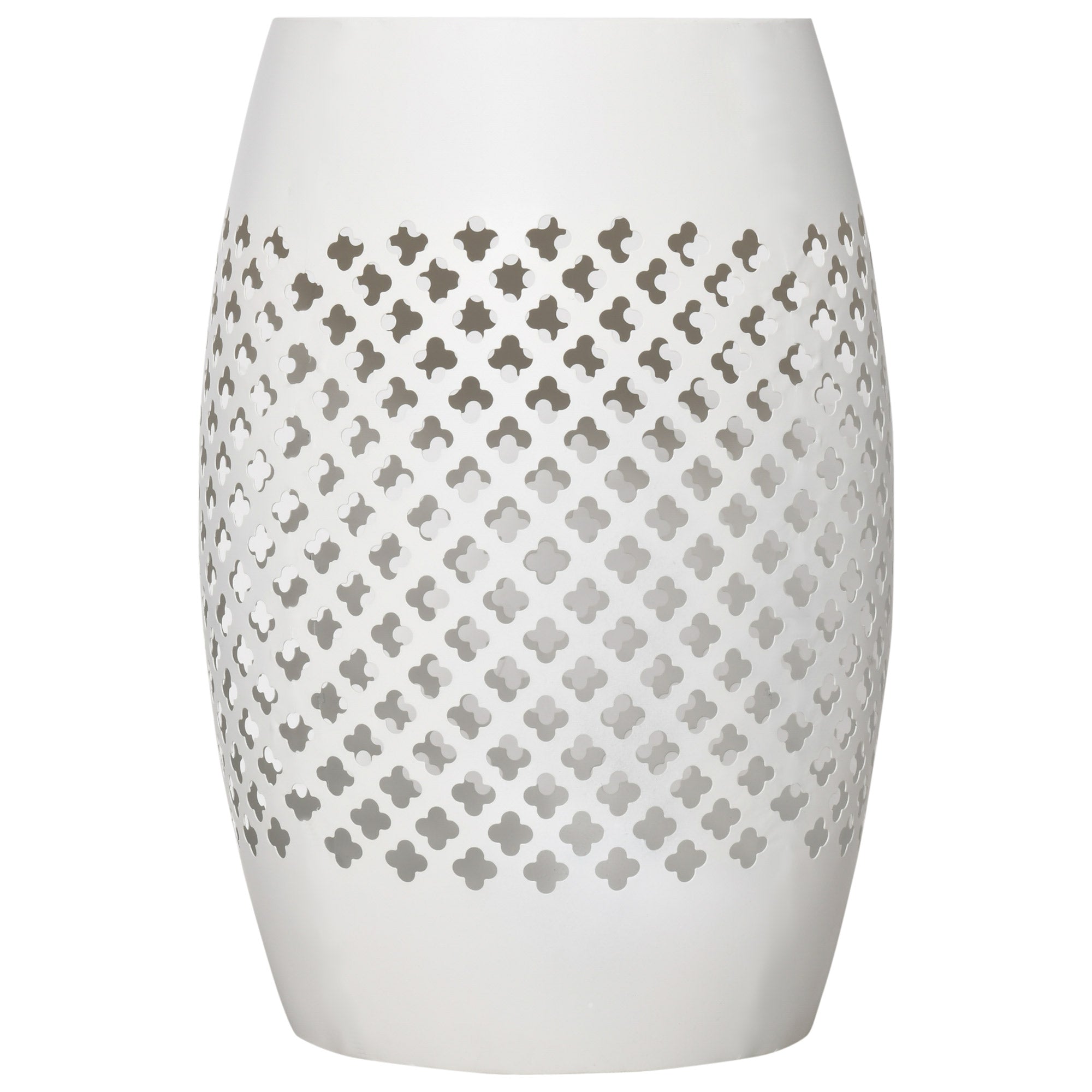 Outsunny 12.5" Outdoor Side Table, Steel Patio End Table, Round Hollow Drum Accent Table for Garden, Porch, Balcony, Yard, White