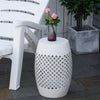 Outsunny 12.5" Outdoor Side Table, Steel Patio End Table, Round Hollow Drum Accent Table for Garden, Porch, Balcony, Yard, White
