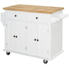 HOMCOM Kitchen Island on Wheels with Storage, Rolling Cart with Rubber wood Top, Spice Rack, Towel Rack and Drawers, White