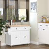 HOMCOM Kitchen Island on Wheels with Storage, Rolling Cart with Rubber wood Top, Spice Rack, Towel Rack and Drawers, White