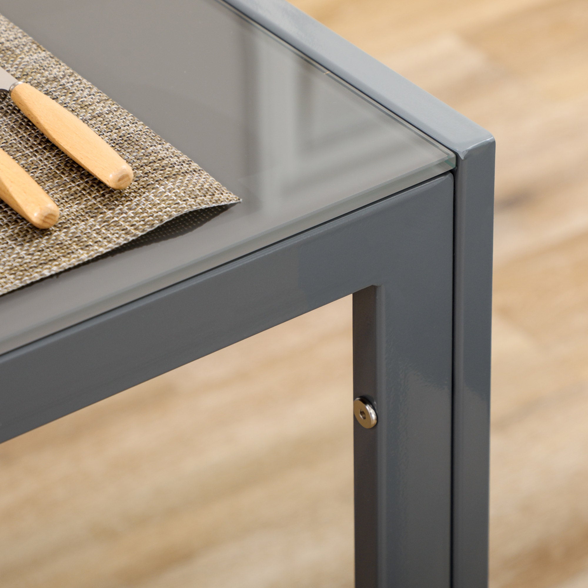 HOMCOM Dining Table Set for 4, 5-Piece Rectangular Glass Kitchen Table and Chairs with Metal Frame and Faux Leather Upholstery for Dining Room, Living Room, Grey