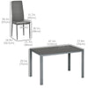HOMCOM Dining Table Set for 4, 5-Piece Rectangular Glass Kitchen Table and Chairs with Metal Frame and Faux Leather Upholstery for Dining Room, Living Room, Grey