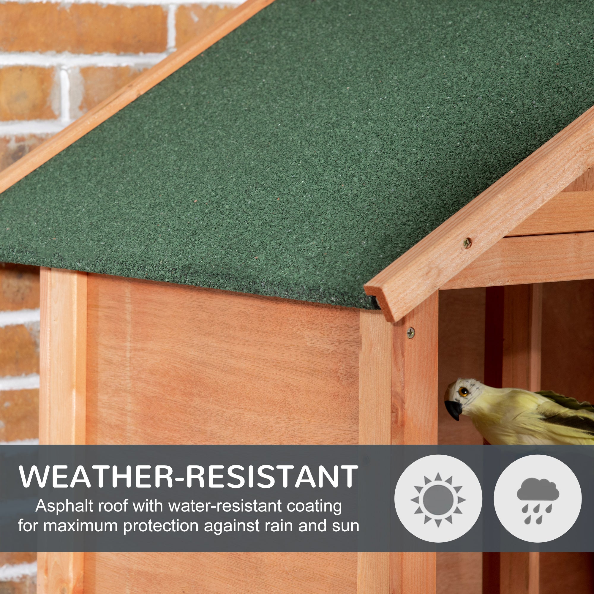 PawHut Wooden Bird Aviary Parrot Cage Pet Furniture Large Outdoor Play House with Removable Bottom Tray, 2 Doors, Asphalt Roof, 4 Perches, Brown