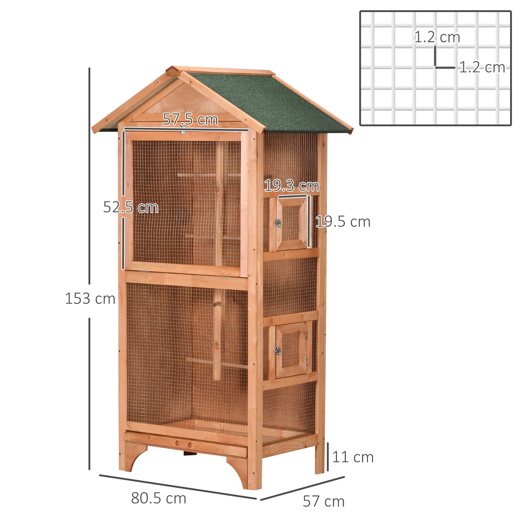 PawHut Wooden Bird Cage Budgie Cage Outdoor for Finch, Canary w/ Slide Tray, Asphalt Roof - Orange