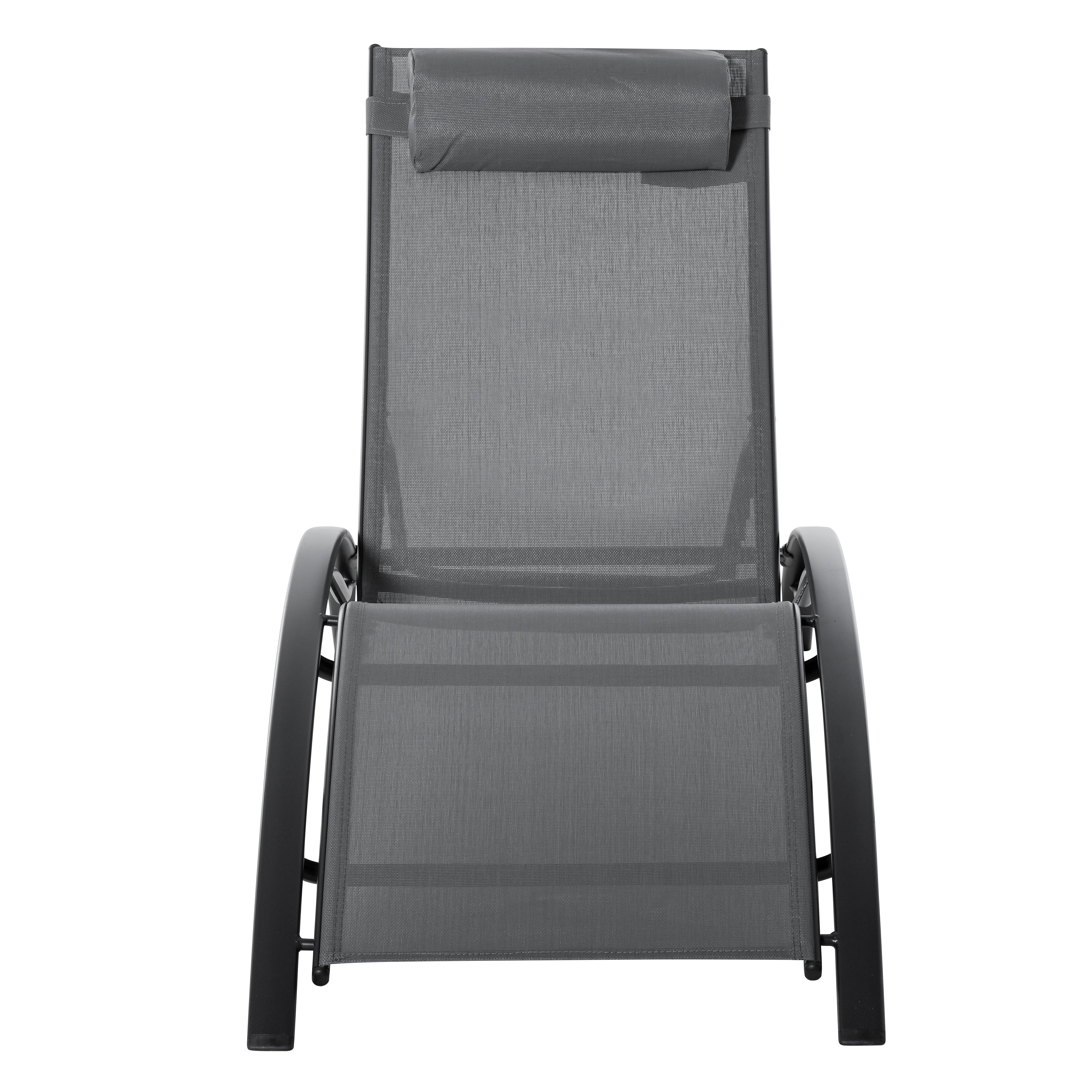 Outsunny Patio Lounge Chair, Aluminum Reclining Outdoor Tanning Chair with 5-Level Adjustable Backrest, Head Pillow and Breathable Mesh Fabric, for Pool, Deck, Garden, Grey
