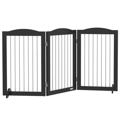 PawHut Foldable Dog Gate, Freestanding Pet Gate, Dog Barrier with Two Support Feet, for Doorways, Stairs, Halls - Black