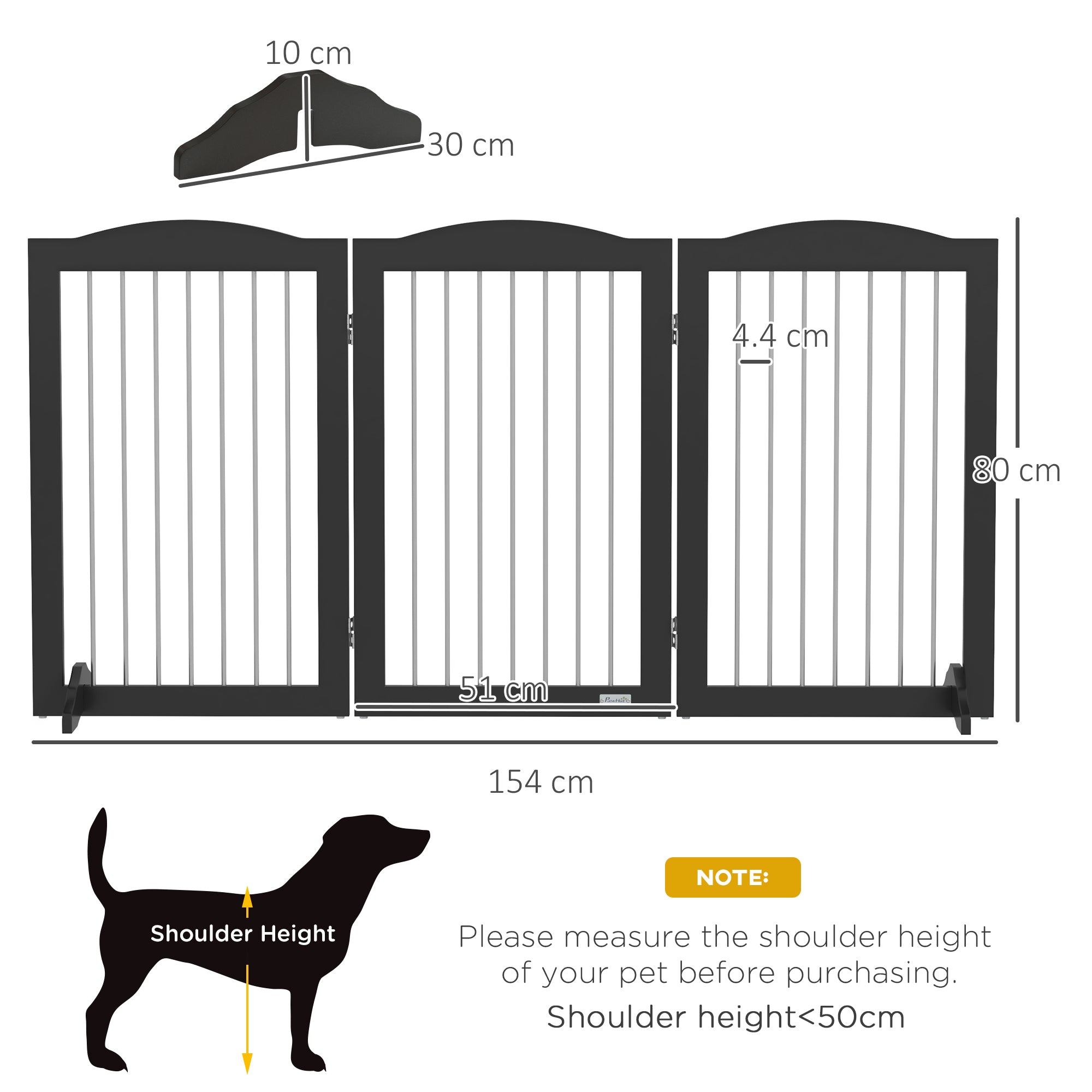 PawHut Foldable Dog Gate, Freestanding Pet Gate, Dog Barrier with Two Support Feet, for Doorways, Stairs, Halls - Black