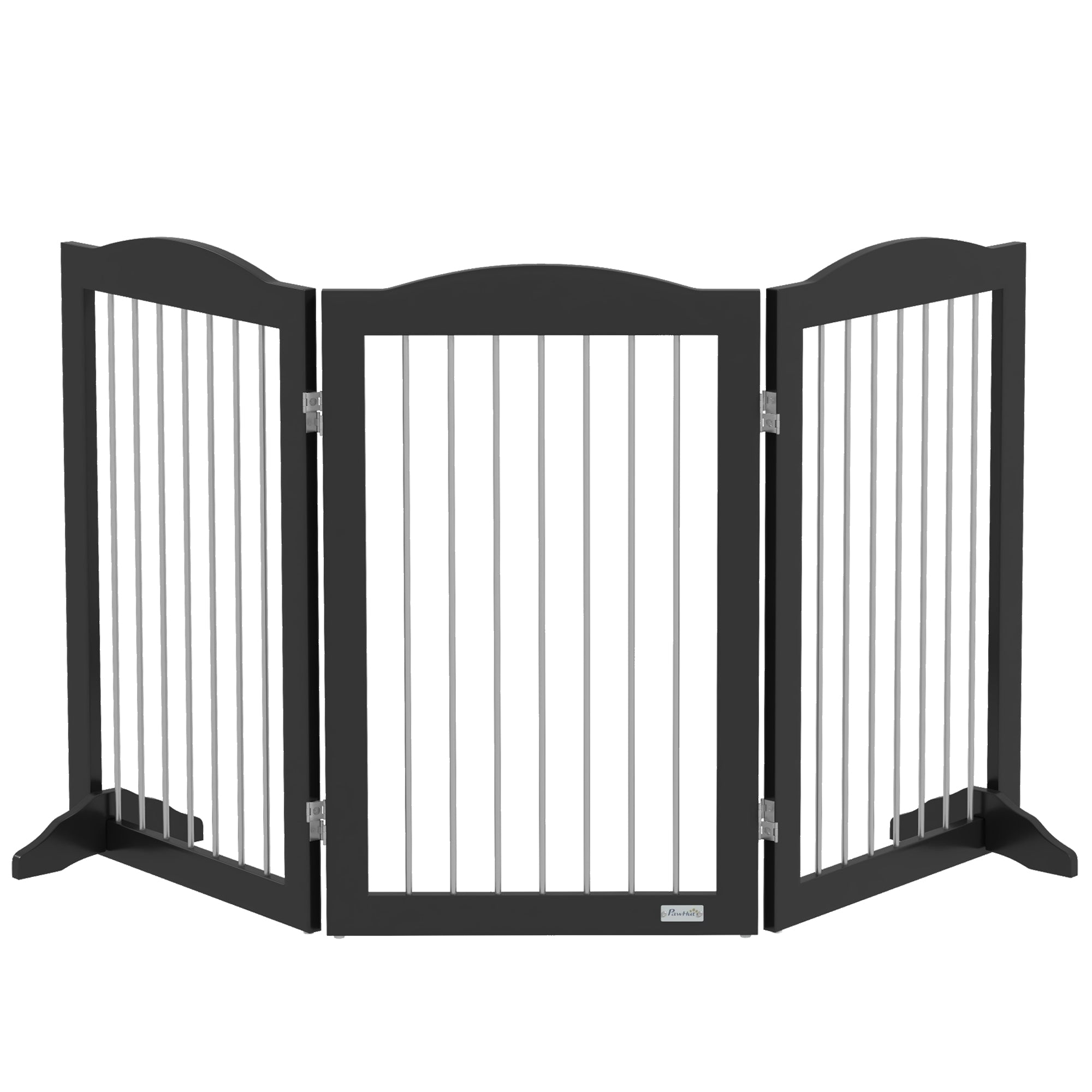 PawHut Foldable Dog Gate, Freestanding Pet Gate, Dog Barrier with Two Support Feet, for Doorways, Stairs, Halls - Black