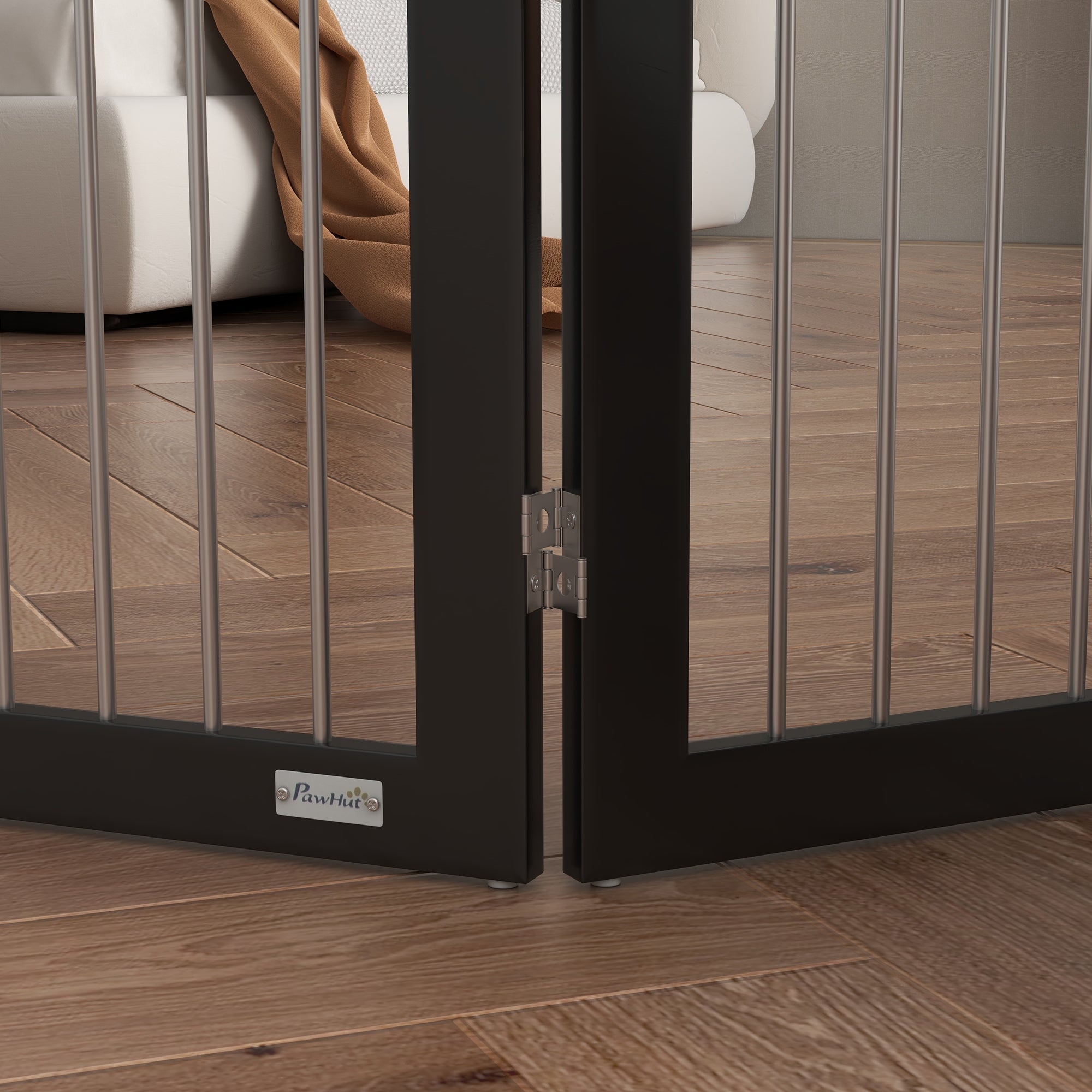 PawHut Foldable Dog Gate, Freestanding Pet Gate, Dog Barrier with Two Support Feet, for Doorways, Stairs, Halls - Black