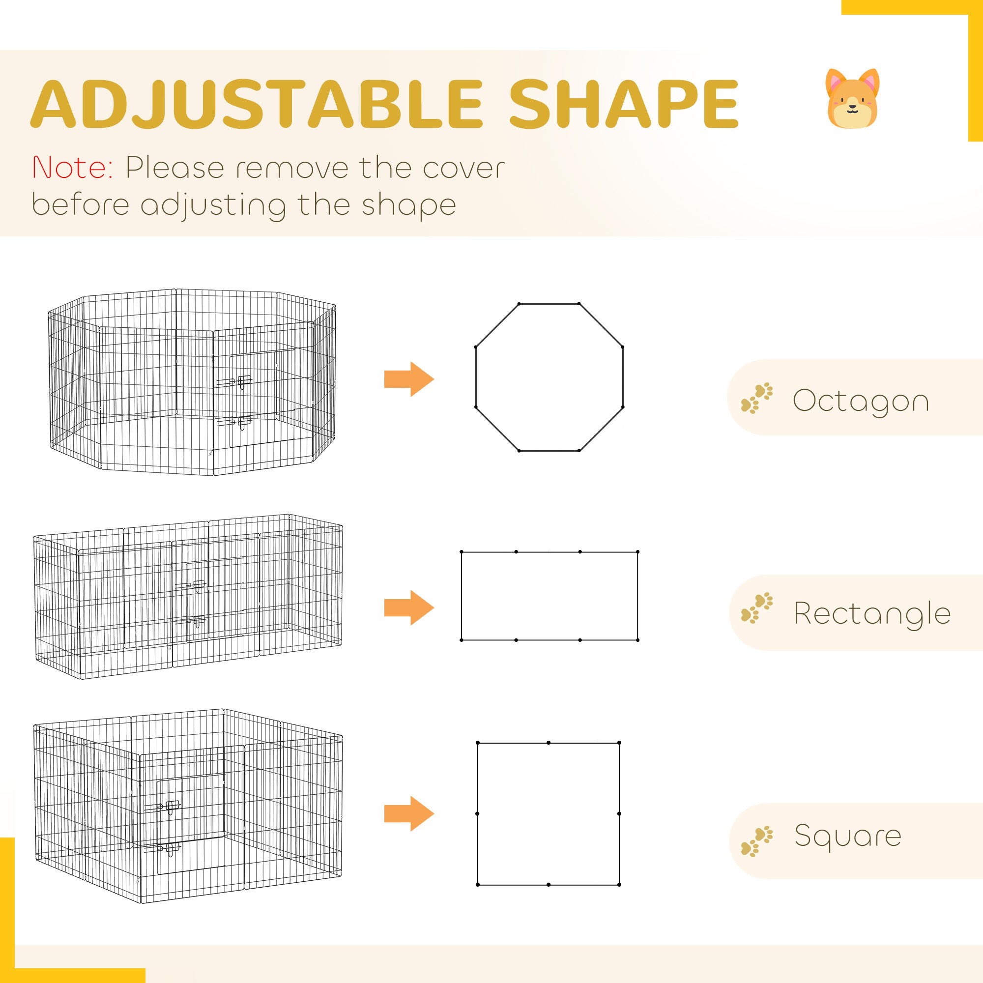 PawHut Dog Playpen, 8 Panels Foldable Dog Pen with Waterproof Bottom Pad, Sunproof Top Cover, 30"H Dog Fence for Indoor Outdoor, for Medium Small Dogs and Pets