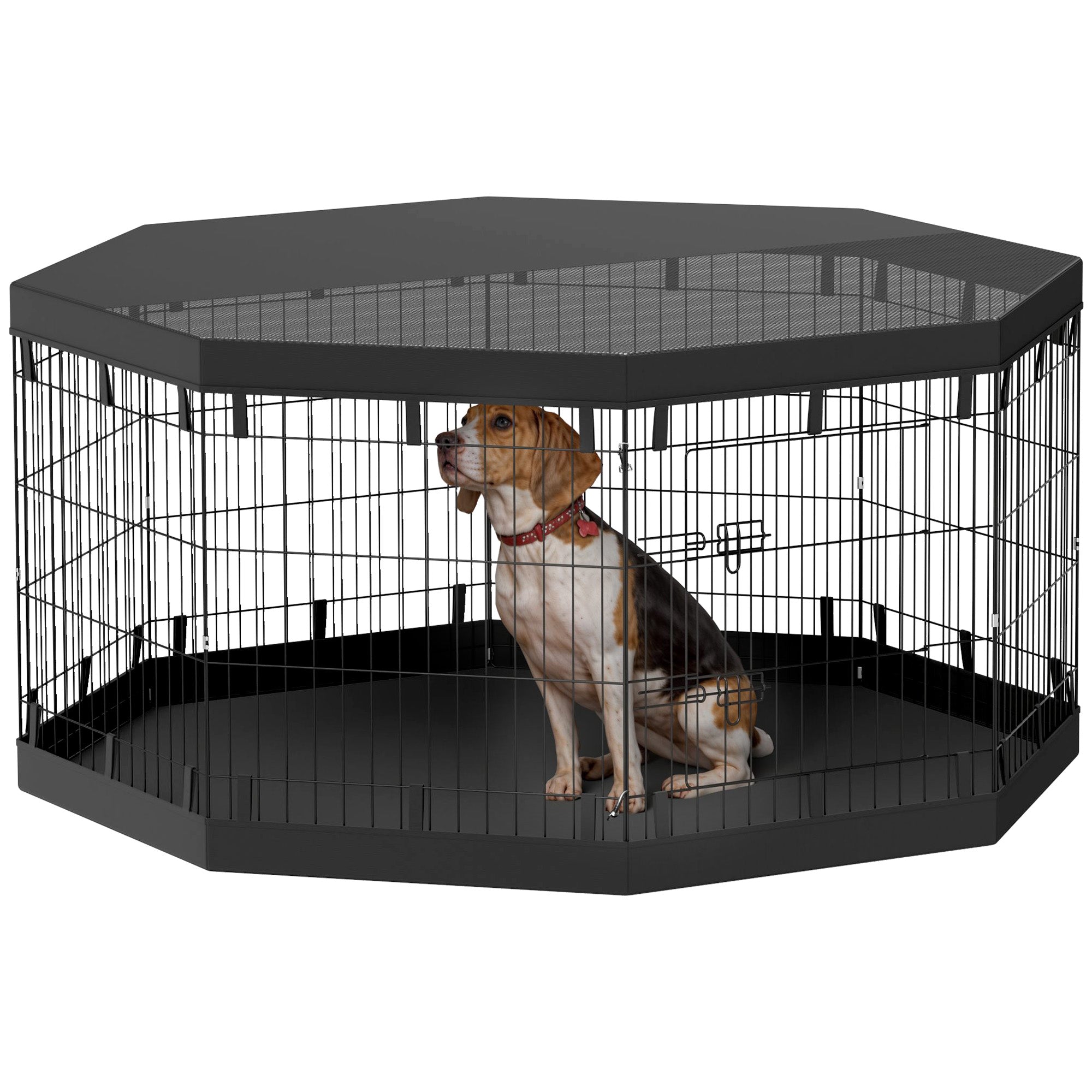 PawHut Dog Playpen, 8 Panels Foldable Dog Pen with Waterproof Bottom Pad, Sunproof Top Cover, 30"H Dog Fence for Indoor Outdoor, for Medium Small Dogs and Pets