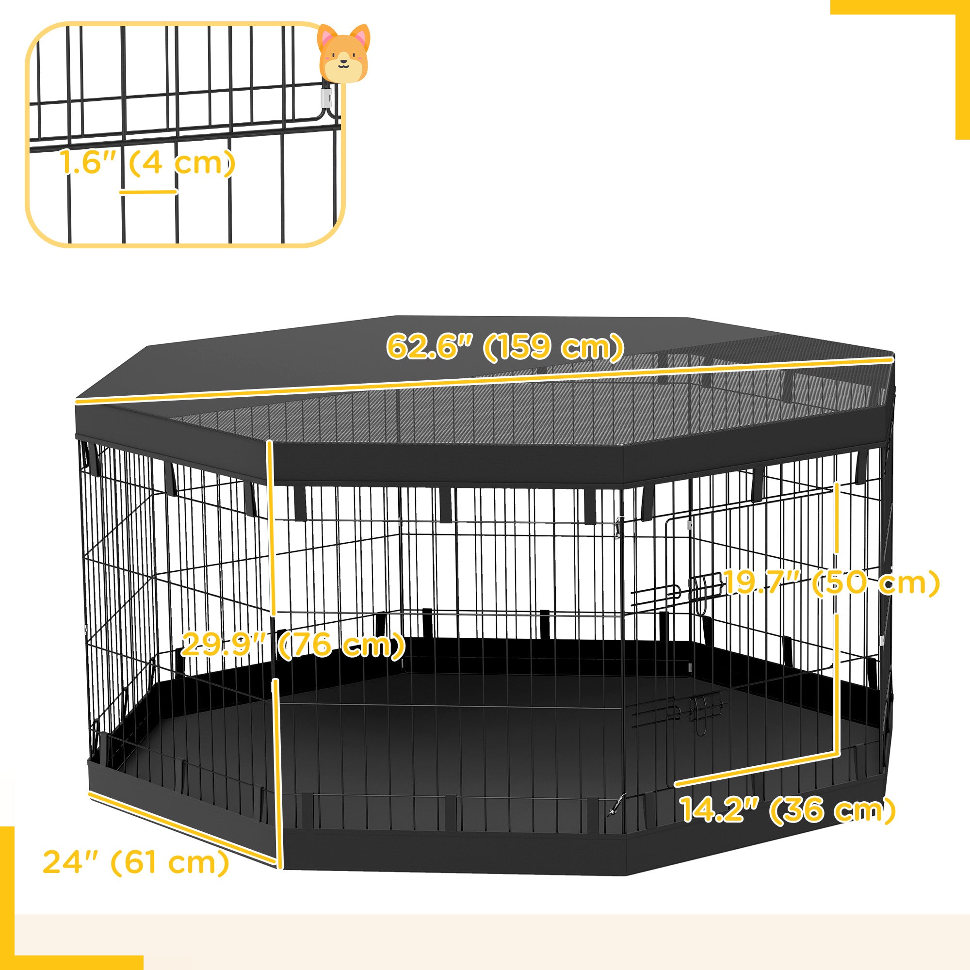 PawHut Dog Playpen, 8 Panels Foldable Dog Pen with Waterproof Bottom Pad, Sunproof Top Cover, 30"H Dog Fence for Indoor Outdoor, for Medium Small Dogs and Pets