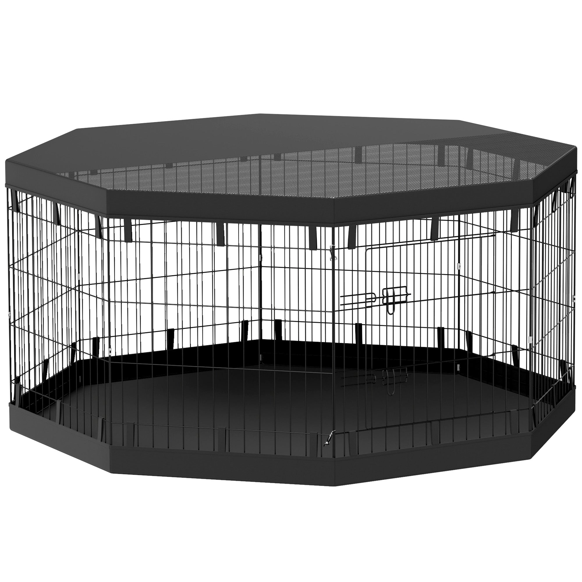 PawHut Dog Playpen, 8 Panels Foldable Dog Pen with Waterproof Bottom Pad, Sunproof Top Cover, 30"H Dog Fence for Indoor Outdoor, for Medium Small Dogs and Pets
