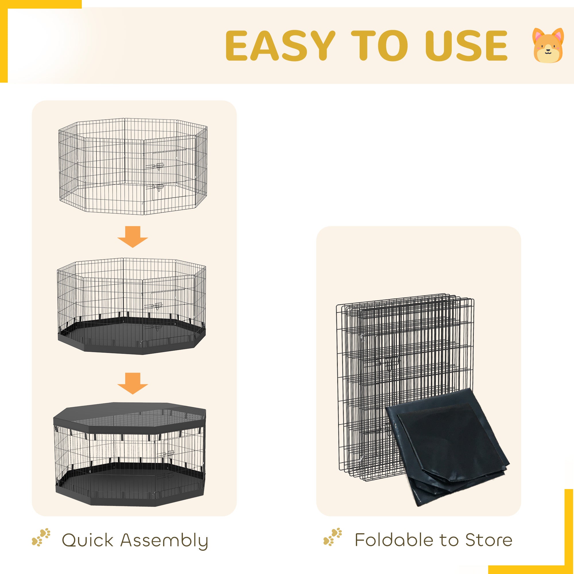 PawHut Dog Playpen, 8 Panels Foldable Dog Pen with Waterproof Bottom Pad, Sunproof Top Cover, 30"H Dog Fence for Indoor Outdoor, for Medium Small Dogs and Pets