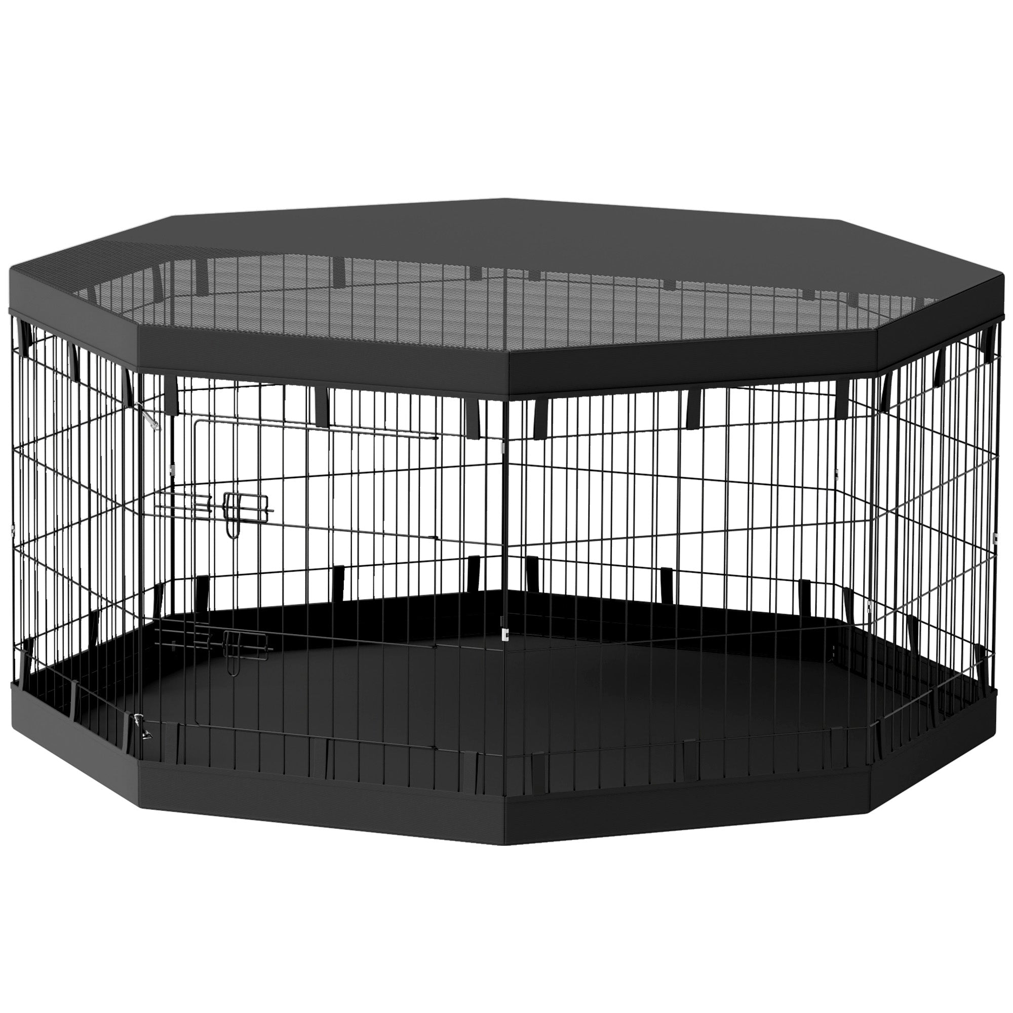 PawHut Dog Playpen, 8 Panels Foldable Dog Pen with Waterproof Bottom Pad, Sunproof Top Cover, 30"H Dog Fence for Indoor Outdoor, for Medium Small Dogs and Pets