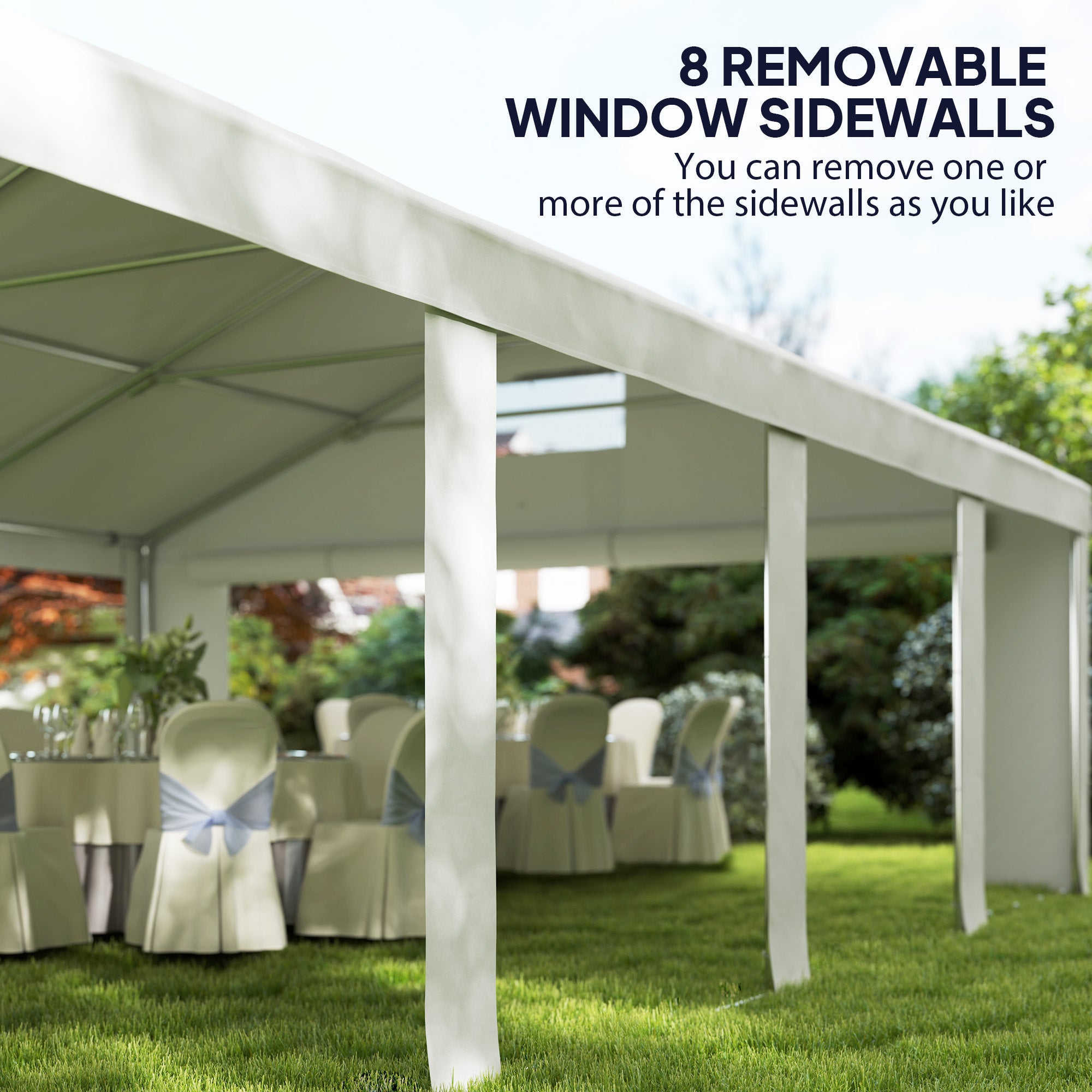Outsunny 19.6' x 26' Party Tent and Carport, Heavy Duty Outdoor Canopy Tent with 8 Removable Window Sidewalls and Vents, UPF30+ Event Tent for Parties, Wedding, BBQ, White