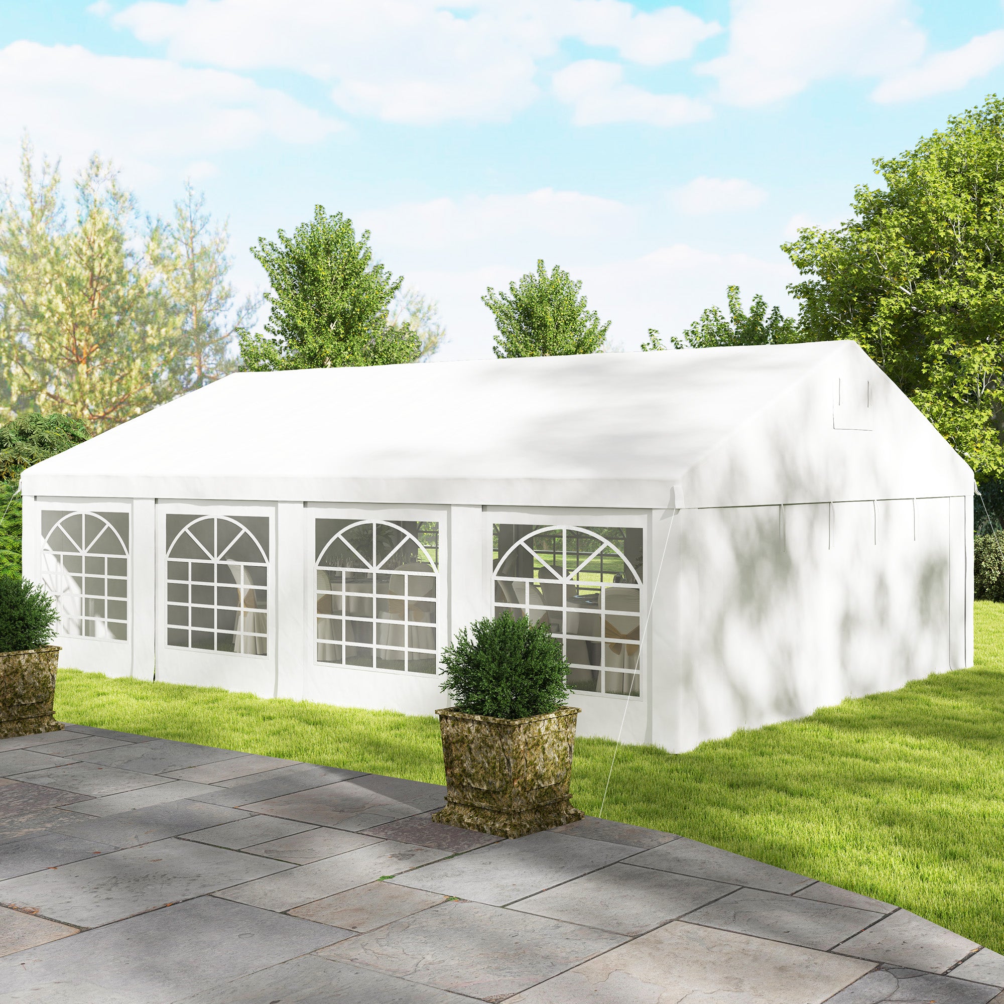 Outsunny 19.6' x 26' Party Tent and Carport, Heavy Duty Outdoor Canopy Tent with 8 Removable Window Sidewalls and Vents, UPF30+ Event Tent for Parties, Wedding, BBQ, White