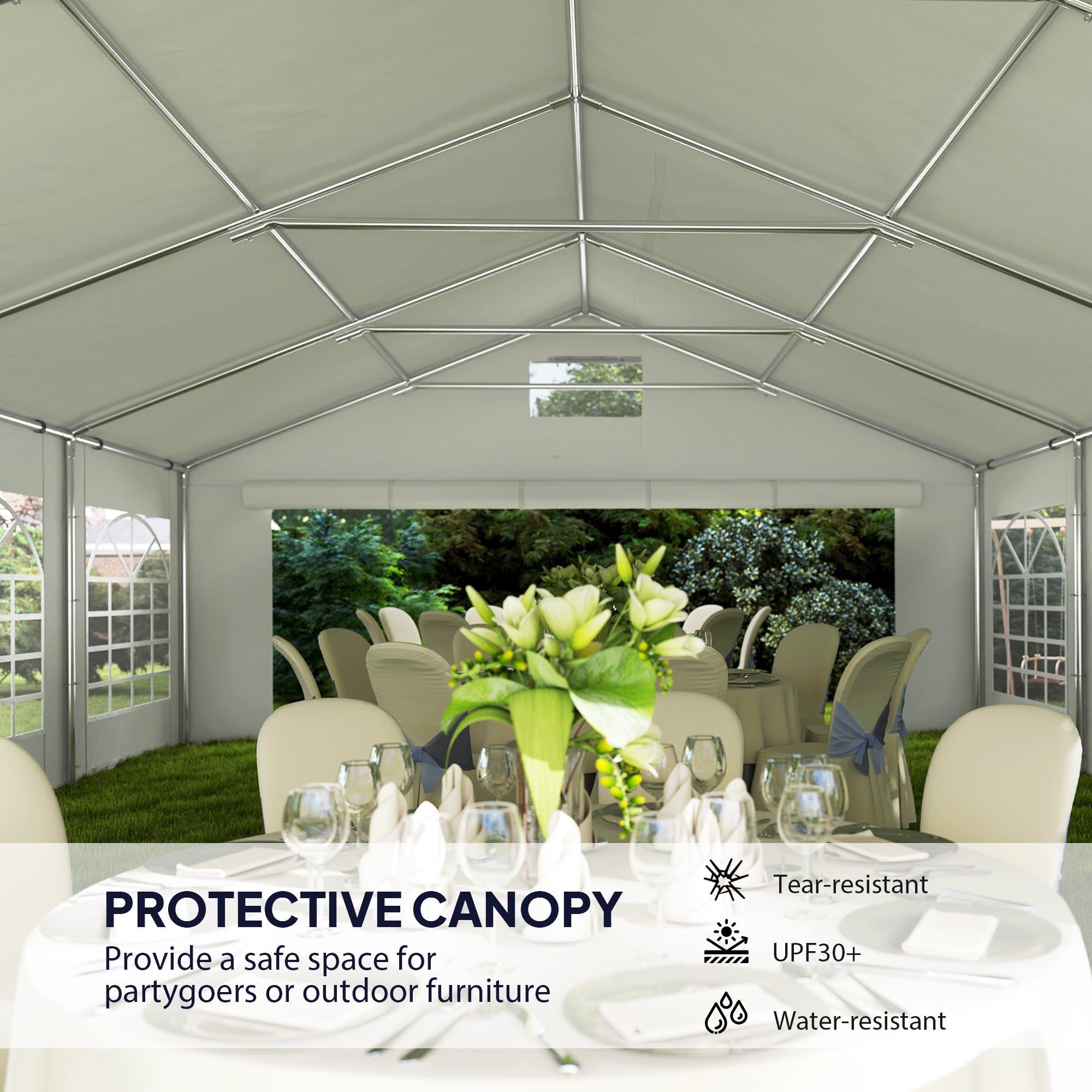 Outsunny 19.6' x 26' Party Tent and Carport, Heavy Duty Outdoor Canopy Tent with 8 Removable Window Sidewalls and Vents, UPF30+ Event Tent for Parties, Wedding, BBQ, White