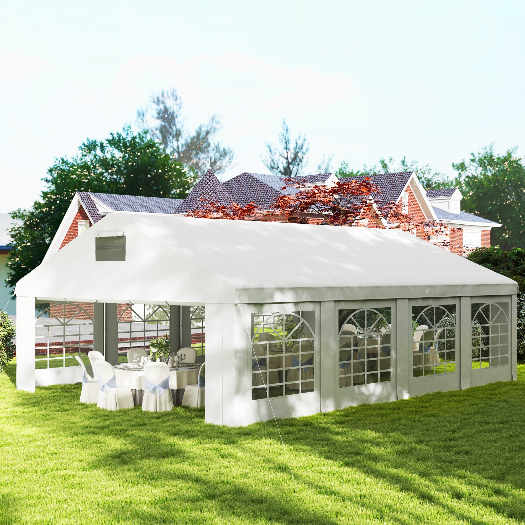 Outsunny 19.6' x 26' Party Tent and Carport, Heavy Duty Outdoor Canopy Tent with 8 Removable Window Sidewalls and Vents, UPF30+ Event Tent for Parties, Wedding, BBQ, White