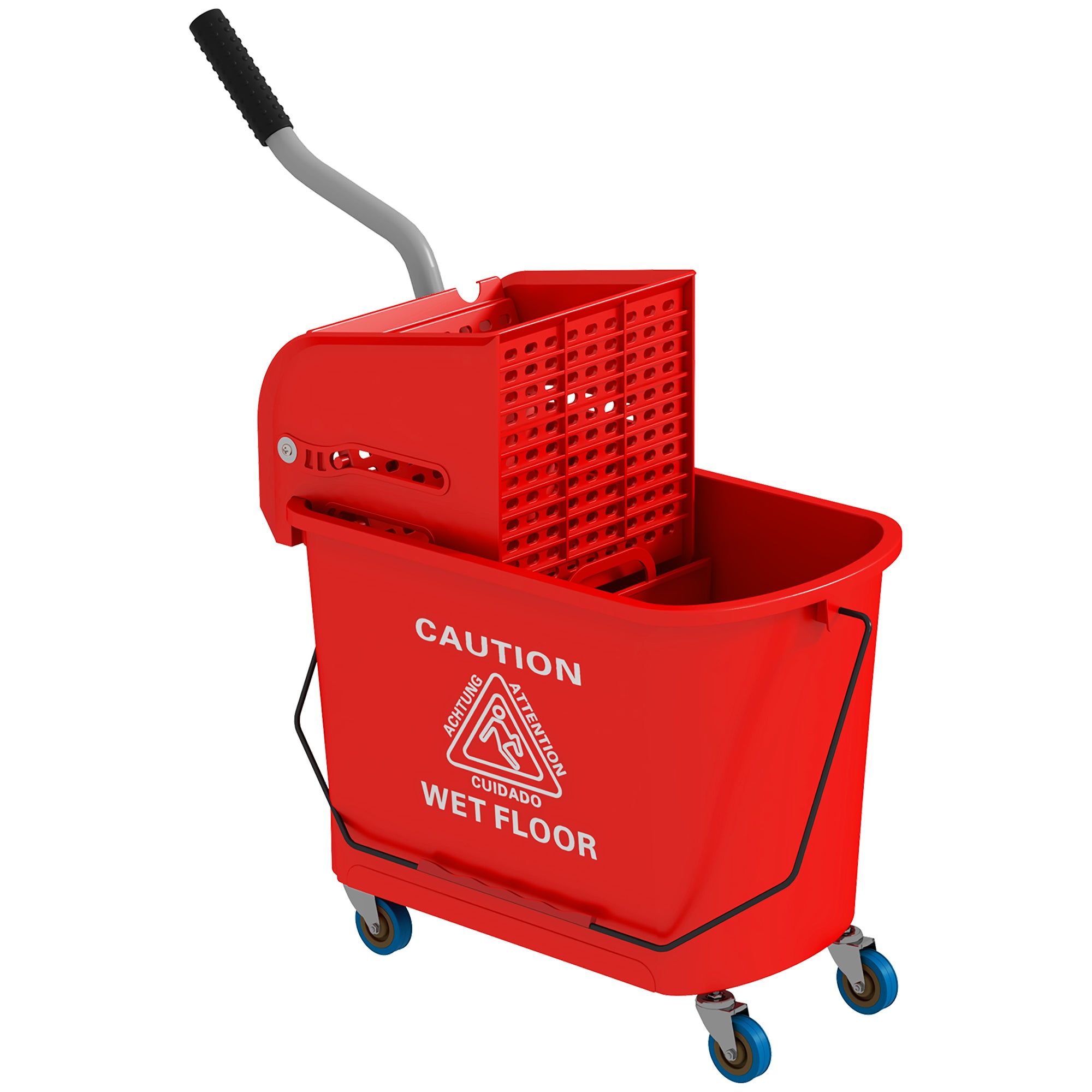 HOMCOM Mop Bucket with Wringer on Wheels for Floor Cleaning, 5 Gallon, Separate Dirty and Clean Water, Red
