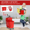 HOMCOM Mop Bucket with Wringer on Wheels for Floor Cleaning, 5 Gallon, Separate Dirty and Clean Water, Red