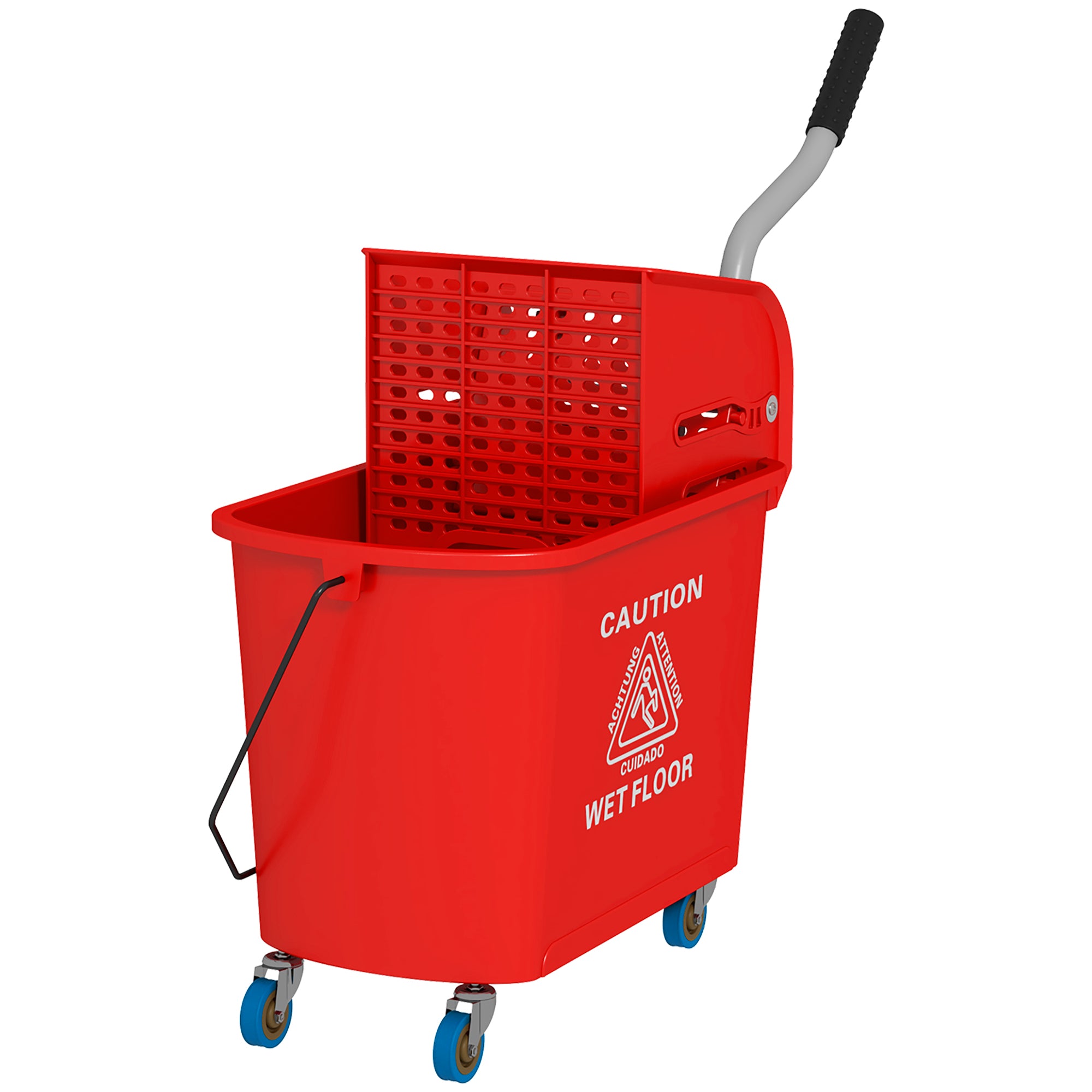 HOMCOM Mop Bucket with Wringer on Wheels for Floor Cleaning, 5 Gallon, Separate Dirty and Clean Water, Red