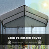 PawHut Outdoor Dog Kennel, 5.9 x 4 x 6 ft Heavy Duty Welded Wire Steel Fence Dog Run with Waterproof UV-Resistant Cover, Rotating & 4-Level Adjustable Feeding Bowls