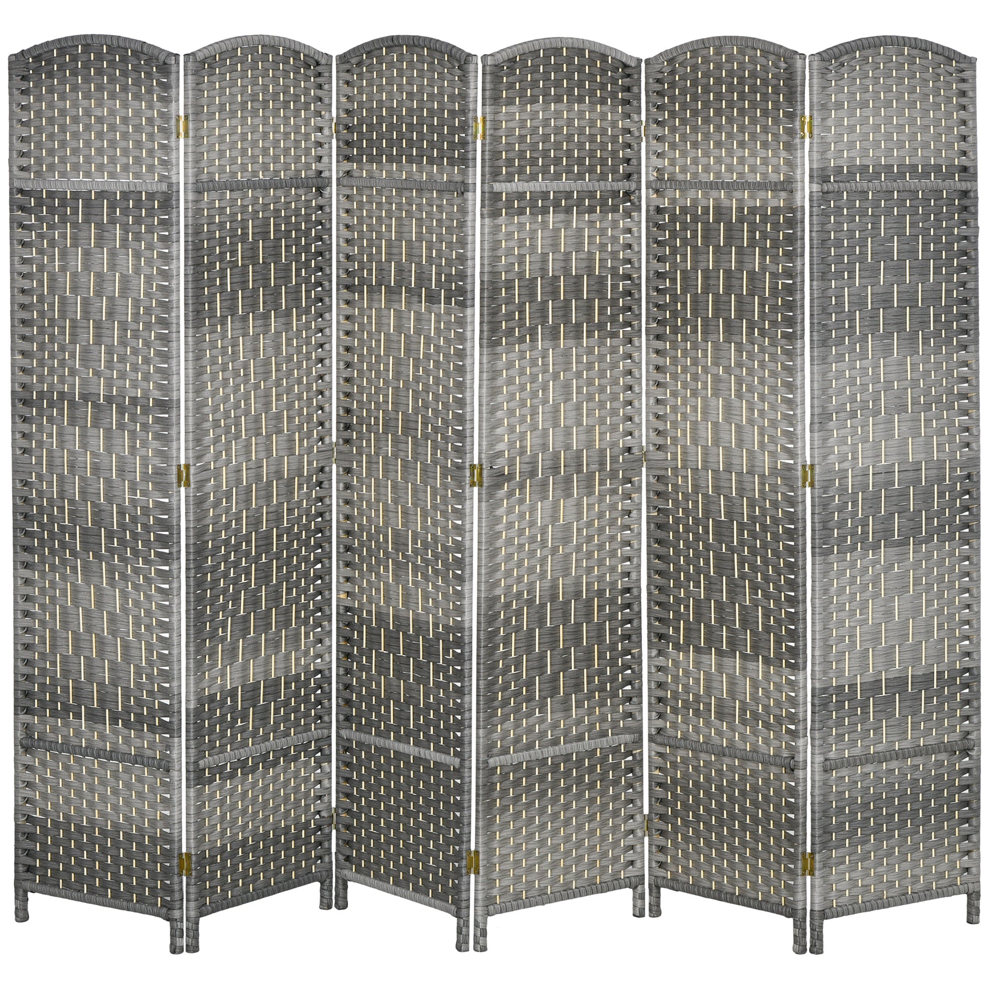 HOMCOM 6 Panels Room Divider, 6 Ft Tall Indoor Portable Folding Privacy Screens, Handwoven Freestanding Partition Wall Divider for Home Office, Gradient Grey