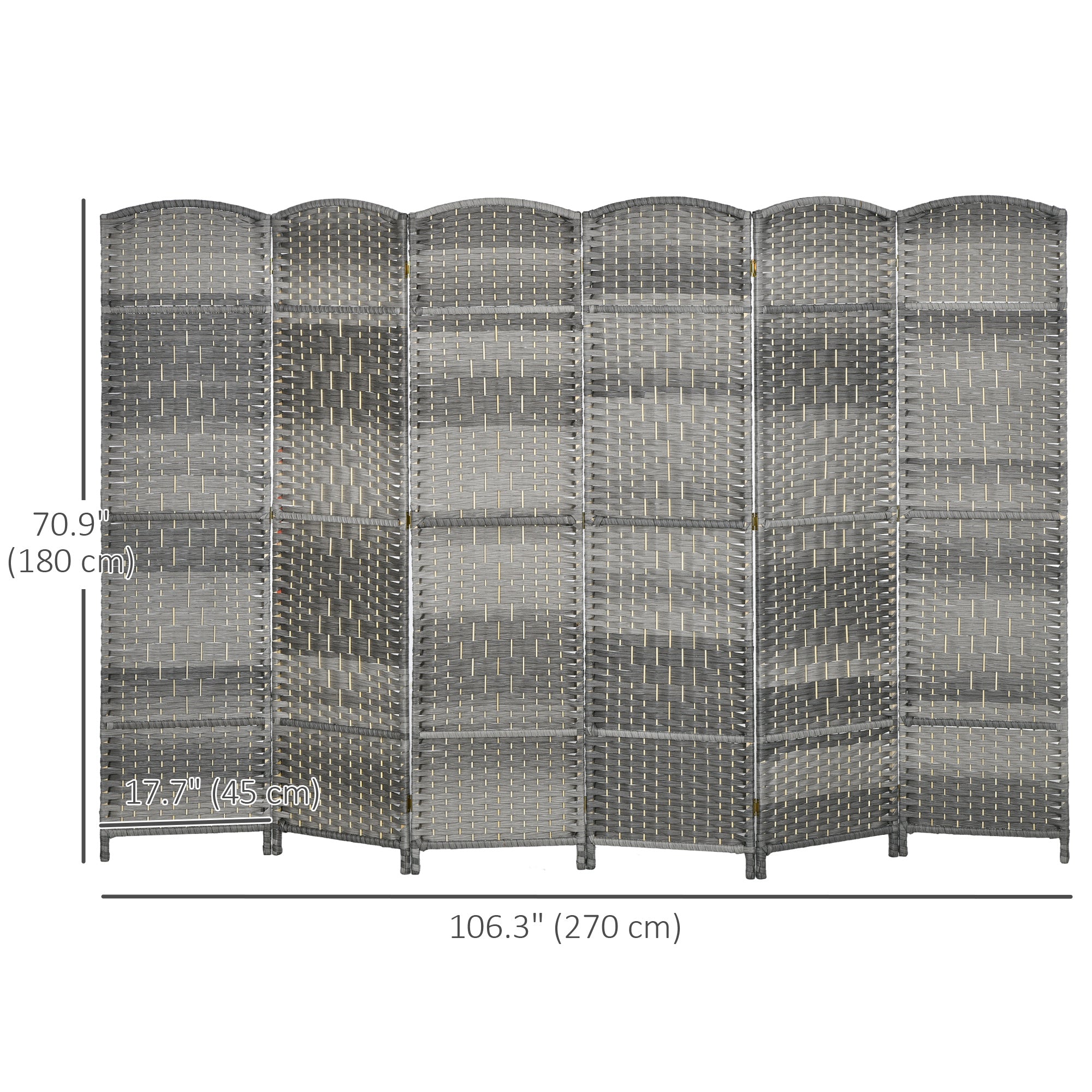 HOMCOM 6 Panels Room Divider, 6 Ft Tall Indoor Portable Folding Privacy Screens, Handwoven Freestanding Partition Wall Divider for Home Office, Gradient Grey