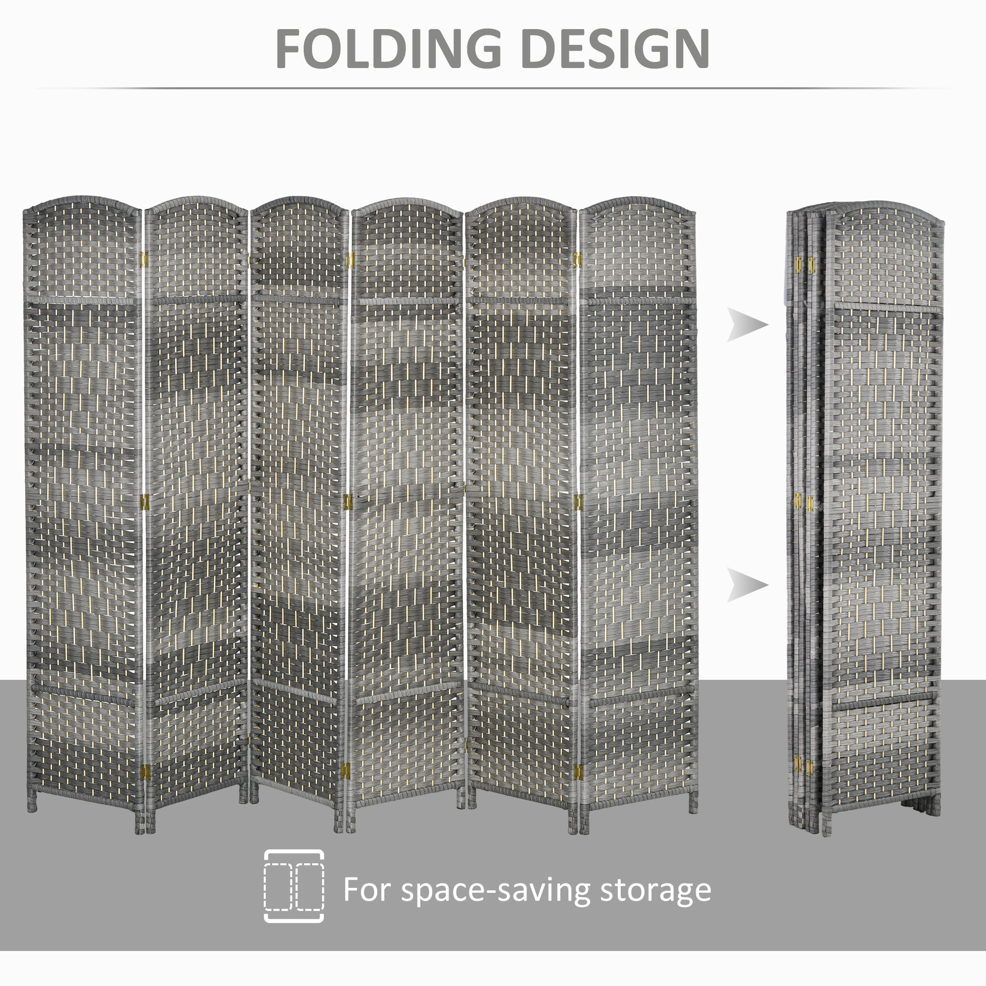 HOMCOM 6 Panels Room Divider, 6 Ft Tall Indoor Portable Folding Privacy Screens, Handwoven Freestanding Partition Wall Divider for Home Office, Gradient Grey