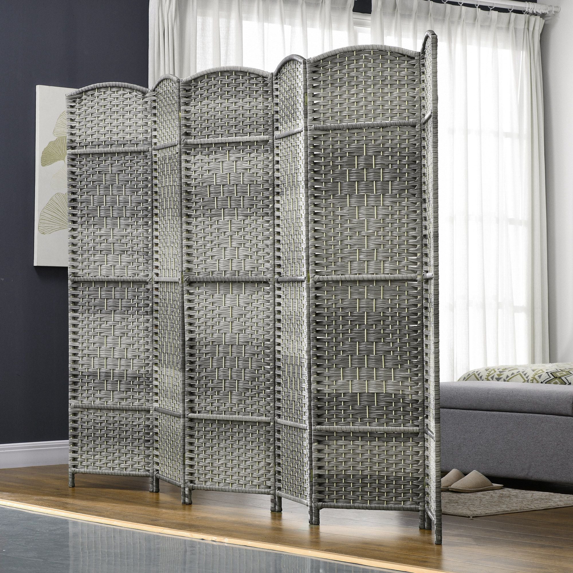 HOMCOM 6 Panels Room Divider, 6 Ft Tall Indoor Portable Folding Privacy Screens, Handwoven Freestanding Partition Wall Divider for Home Office, Gradient Grey