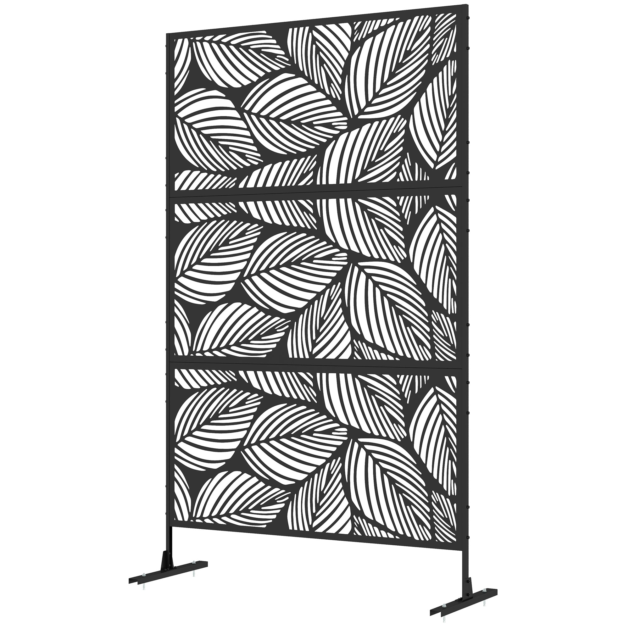Outsunny Metal Outdoor Privacy Screen, Decorative Outdoor Divider with Stand and Expansion Screws, Freestanding Privacy Panel for Garden, Backyard, Deck, Pool, Leaf Style