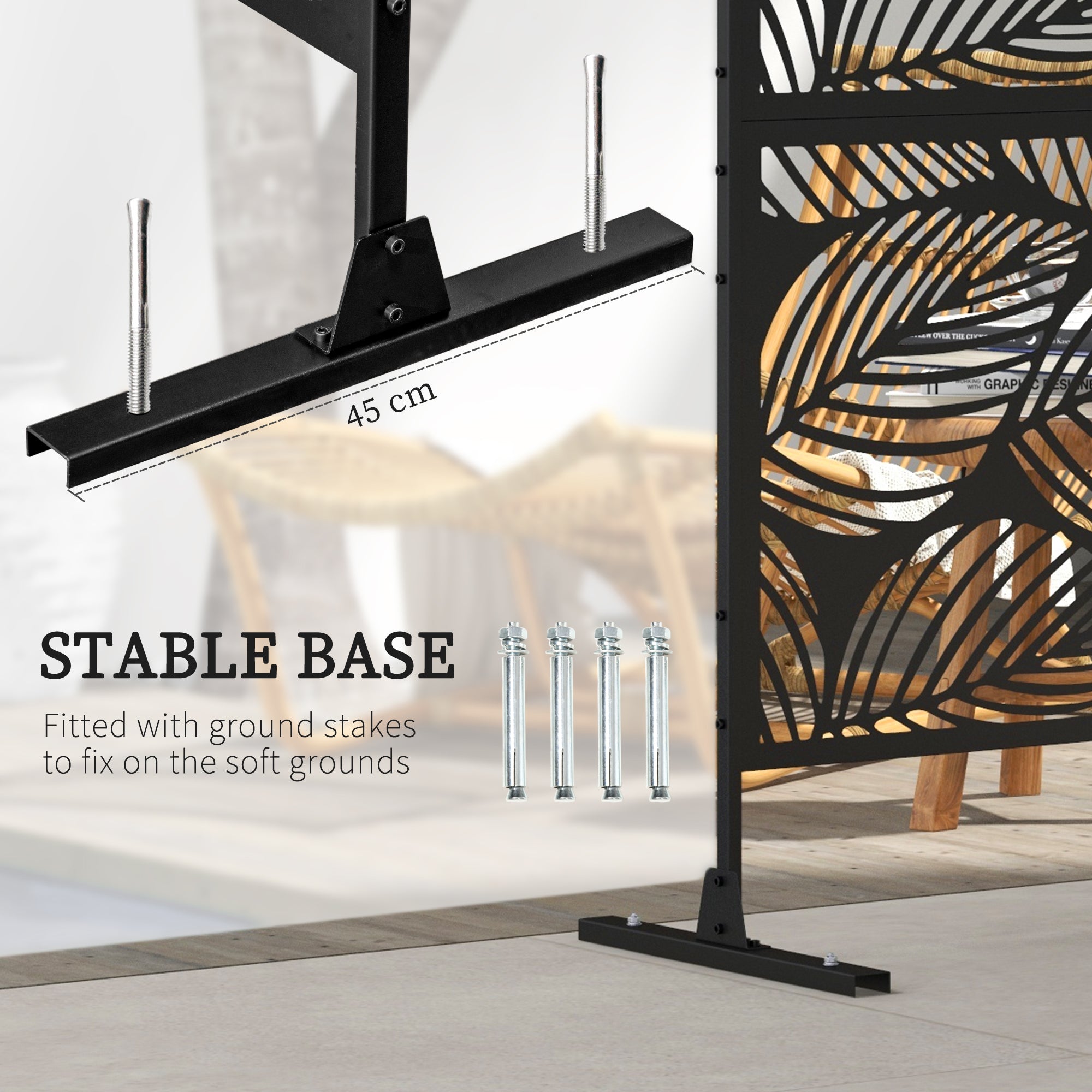 Outsunny Metal Outdoor Privacy Screen, Decorative Outdoor Divider with Stand and Expansion Screws, Freestanding Privacy Panel for Garden, Backyard, Deck, Pool, Leaf Style