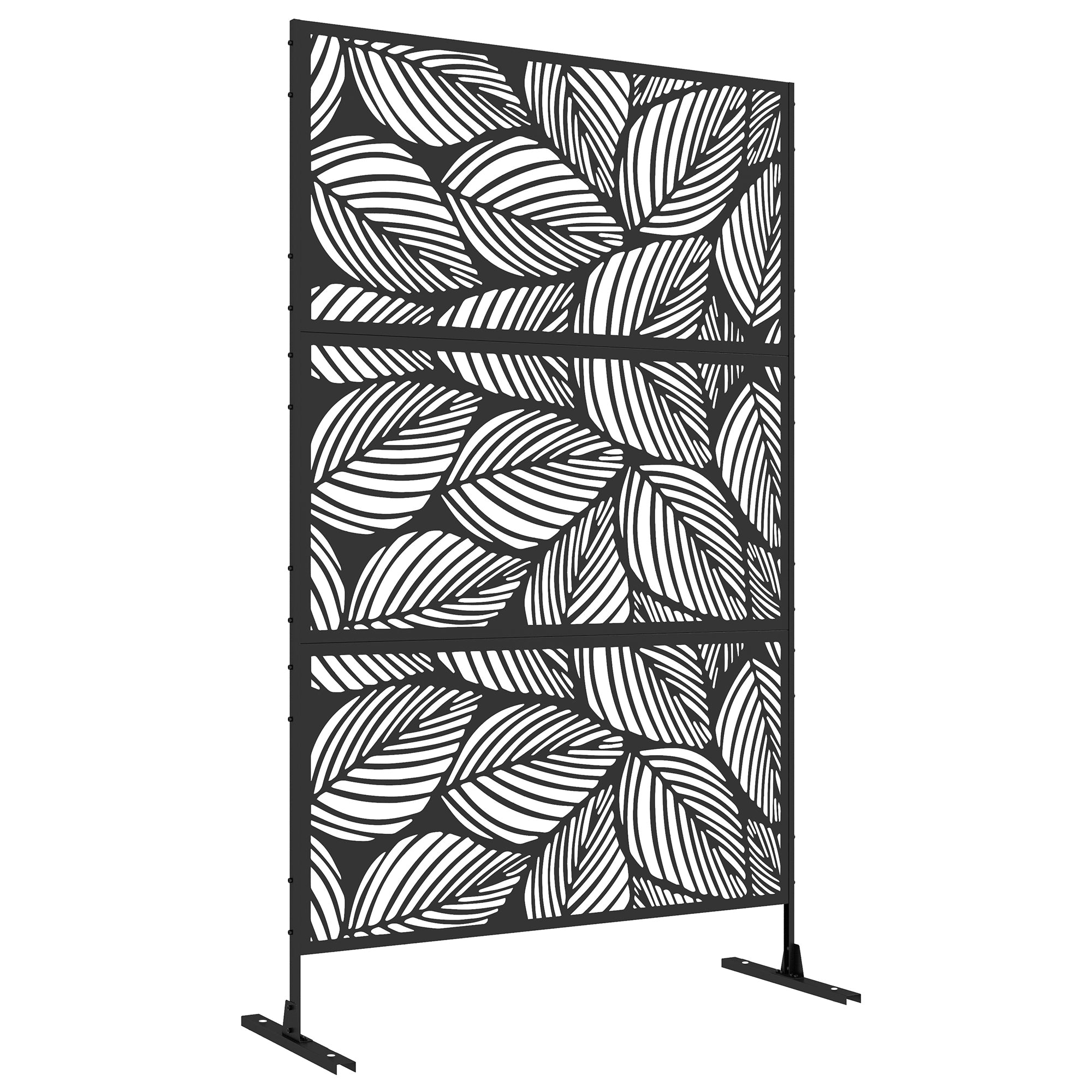 Outsunny Metal Outdoor Privacy Screen, Decorative Outdoor Divider with Stand and Expansion Screws, Freestanding Privacy Panel for Garden, Backyard, Deck, Pool, Leaf Style