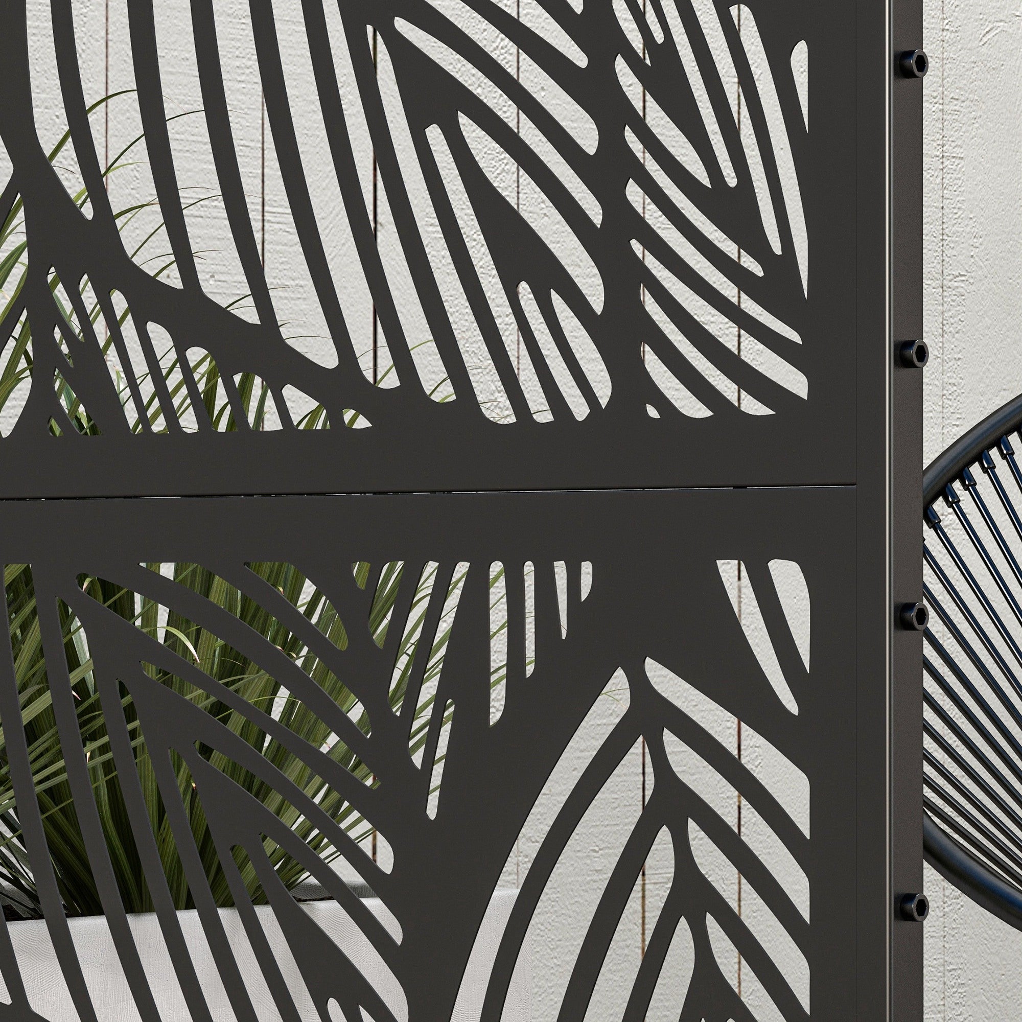 Outsunny Metal Outdoor Privacy Screen, Decorative Outdoor Divider with Stand and Expansion Screws, Freestanding Privacy Panel for Garden, Backyard, Deck, Pool, Leaf Style