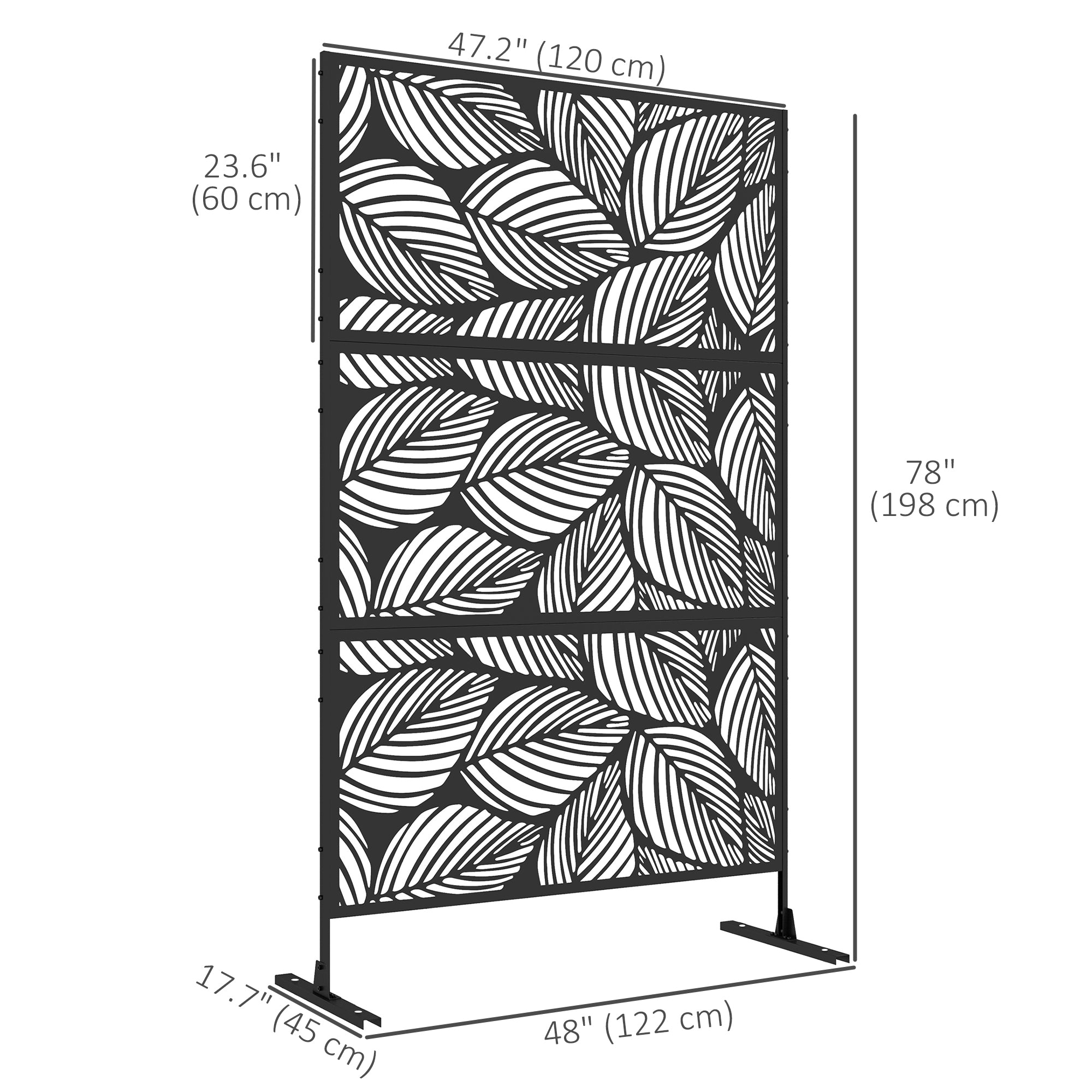 Outsunny Metal Outdoor Privacy Screen, Decorative Outdoor Divider with Stand and Expansion Screws, Freestanding Privacy Panel for Garden, Backyard, Deck, Pool, Leaf Style