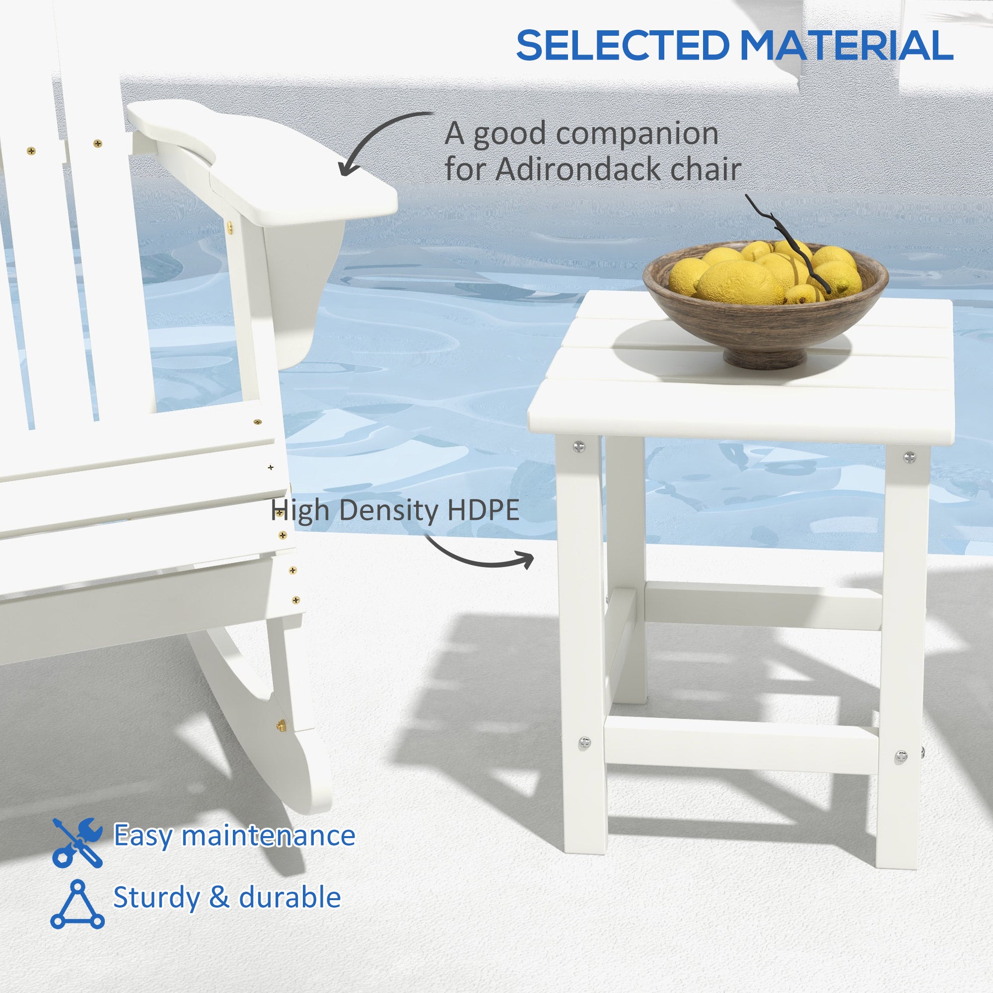 Outsunny 15" Square Patio Table, Outdoor Side Table, Weather Resistant for Porch, Balcony, White