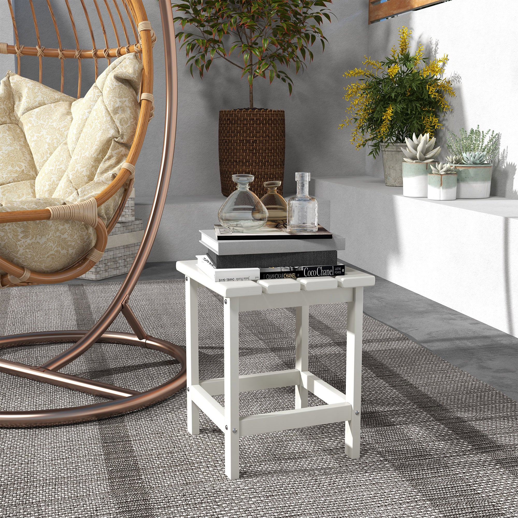 Outsunny 15" Square Patio Table, Outdoor Side Table, Weather Resistant for Porch, Balcony, White