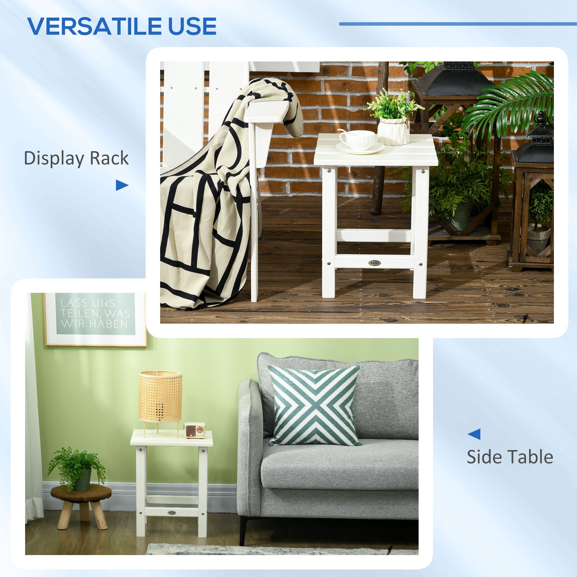 Outsunny 15" Square Patio Table, Outdoor Side Table, Weather Resistant for Porch, Balcony, White