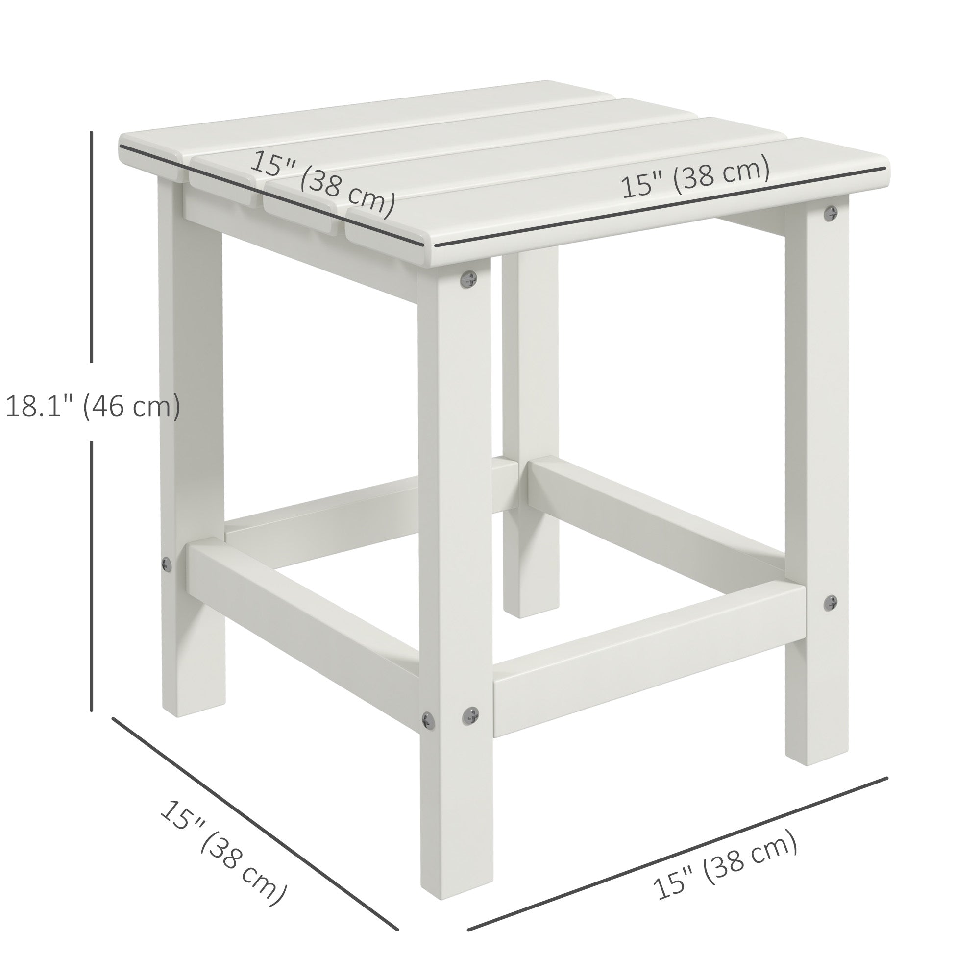 Outsunny 15" Square Patio Table, Outdoor Side Table, Weather Resistant for Porch, Balcony, White