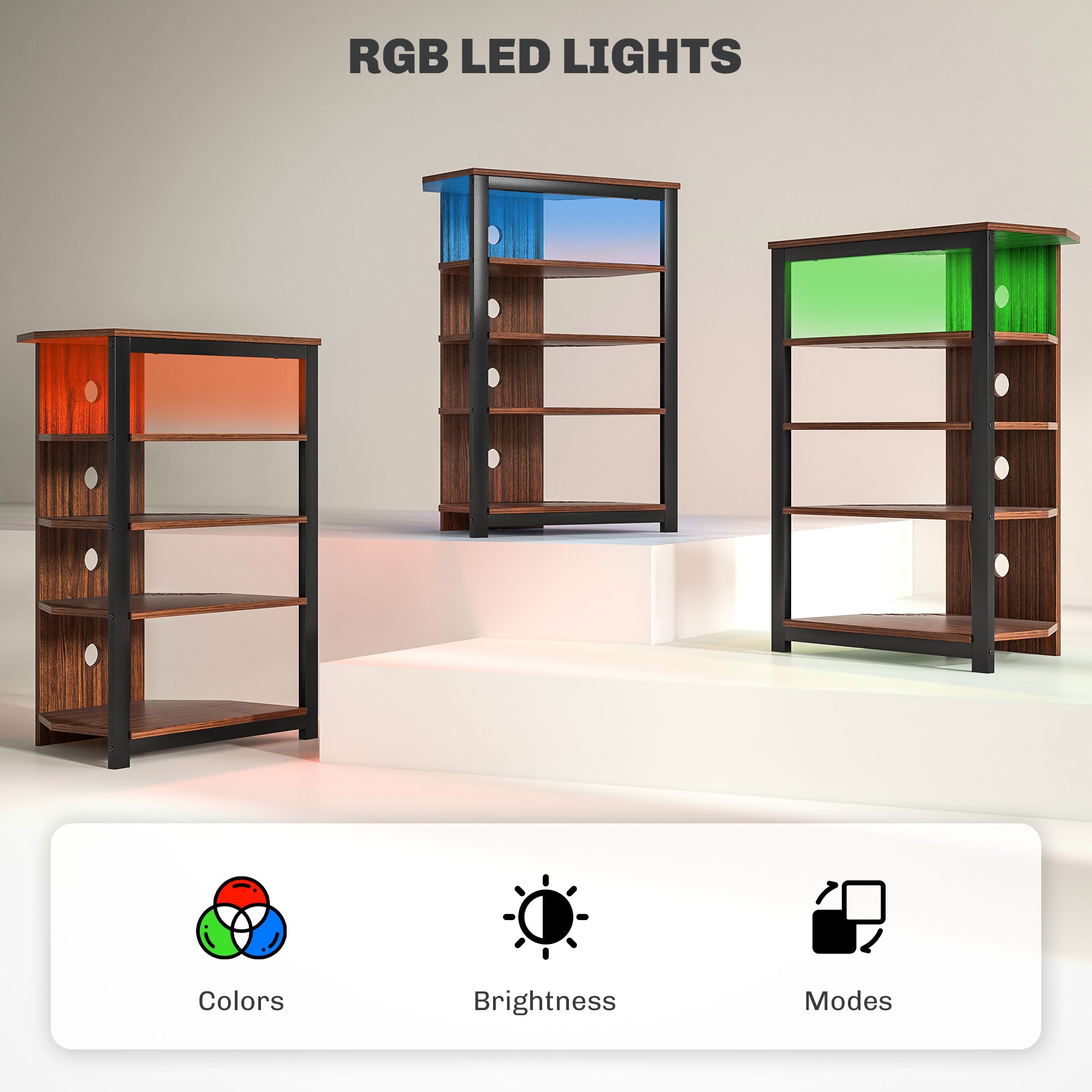 HOMCOM Media Stand with LED 4-Tier Audio Rack AV Media Corner Shelf with Cable Management for DVD Players Game Console TV Box Cable Box Xbox WiFi Router, Brown