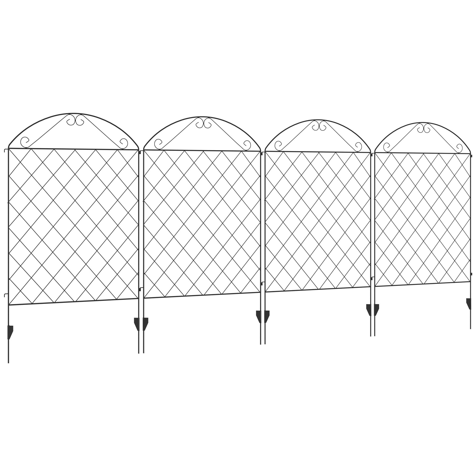 Outsunny Garden Fence, 4 Pack Metal Fence Panels, 11.5' Animal Barrier & Decorative Border Flower Edging for Yard, Landscape, Patio, Outdoor Décor, 43" H, Curved Scrollworks