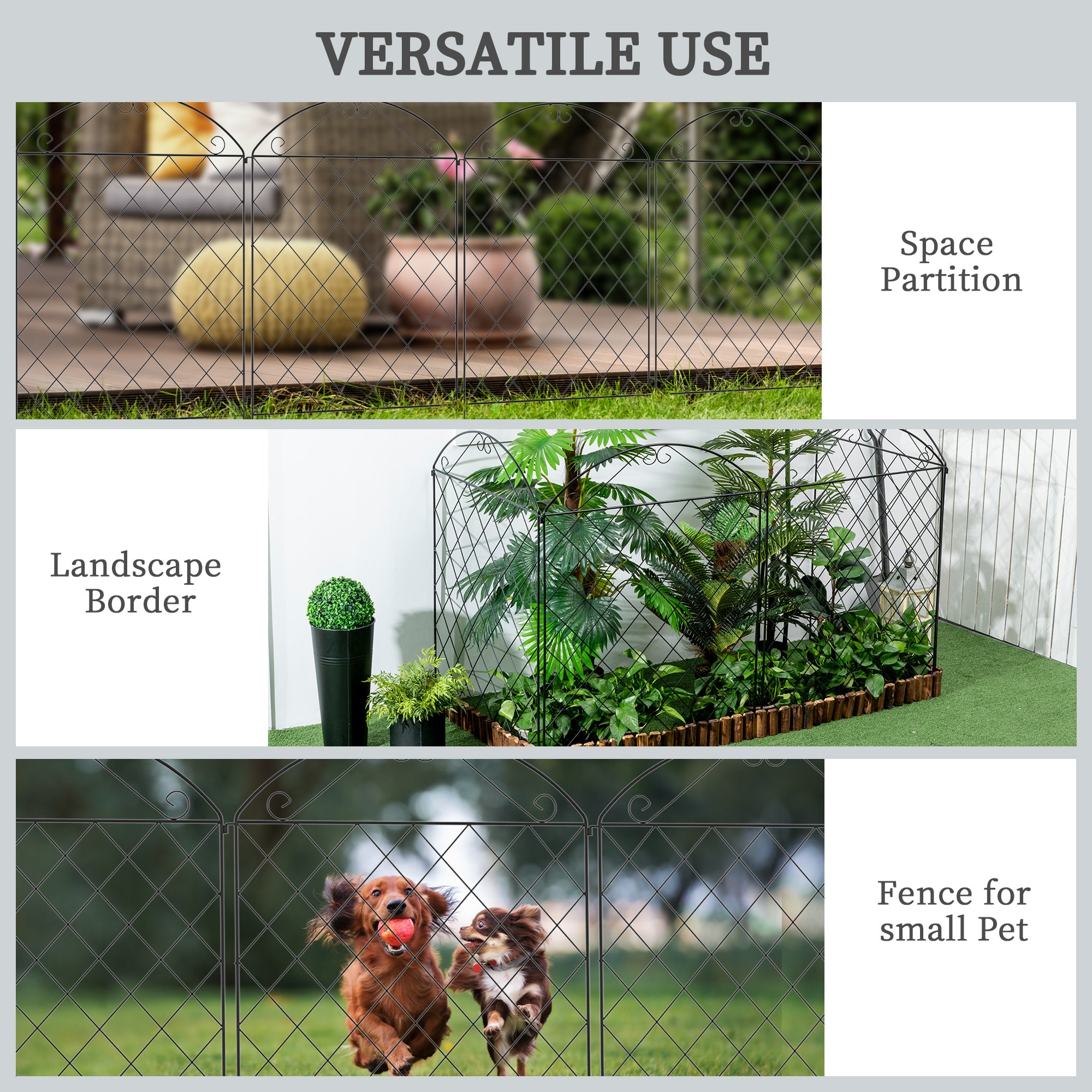 Outsunny Garden Fence, 4 Pack Metal Fence Panels, 11.5' Animal Barrier & Decorative Border Flower Edging for Yard, Landscape, Patio, Outdoor Décor, 43" H, Curved Scrollworks