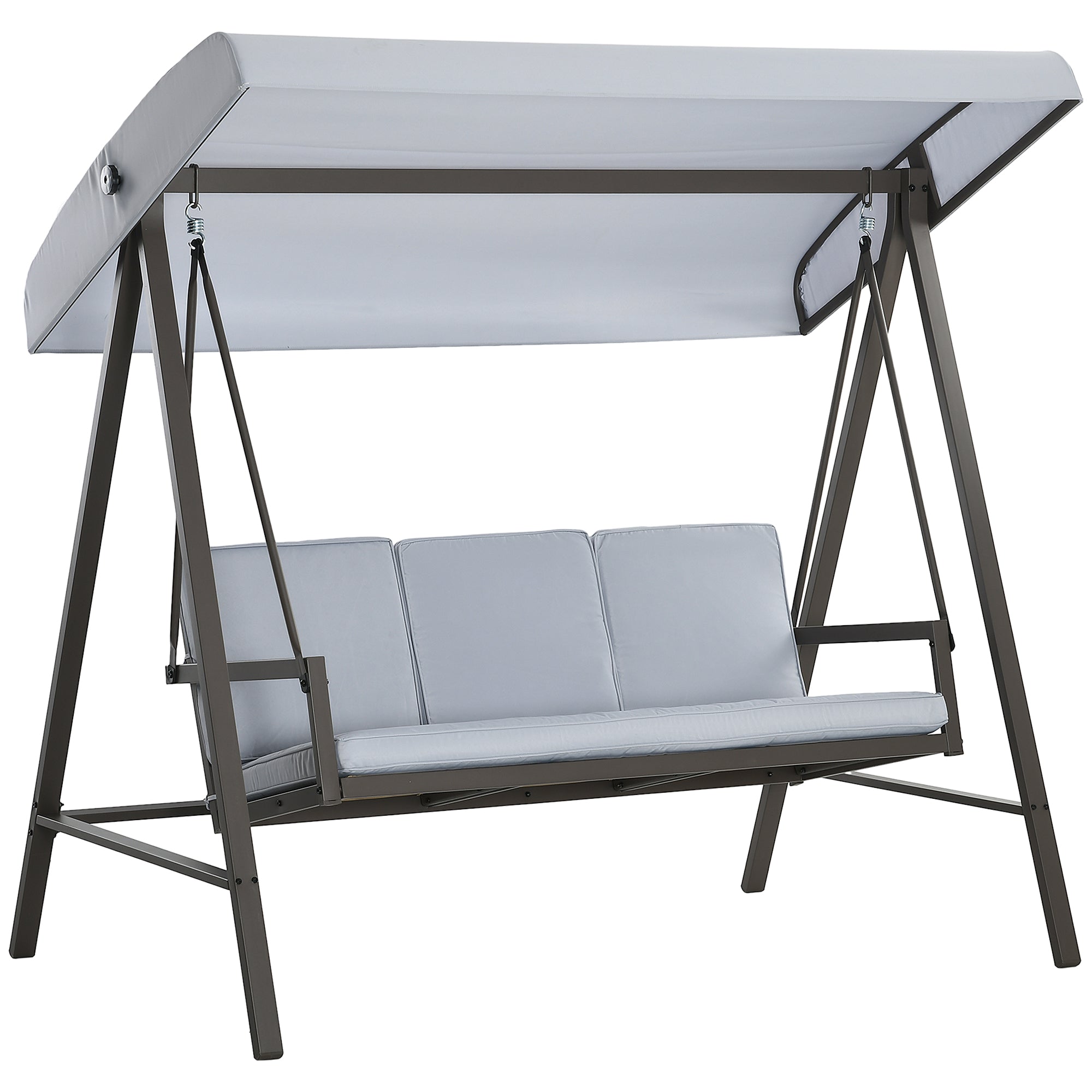 Outsunny 3 Seater Patio Swing Chair, Porch Swing with Adjustable Canopy, Removable Cushions and Steel Frame, Outdoor Swing Seat for Garden, Backyard, Lawn, Light Grey